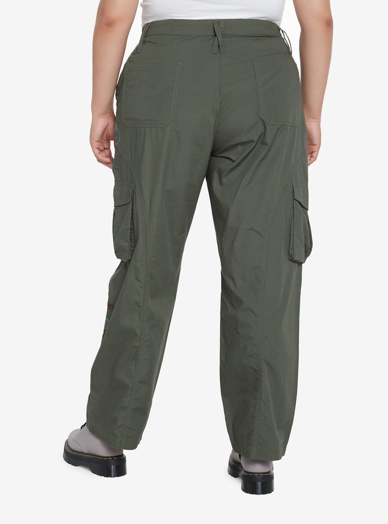 Graffiti Skull Cargo Pants Plus Size, OLIVE, alternate