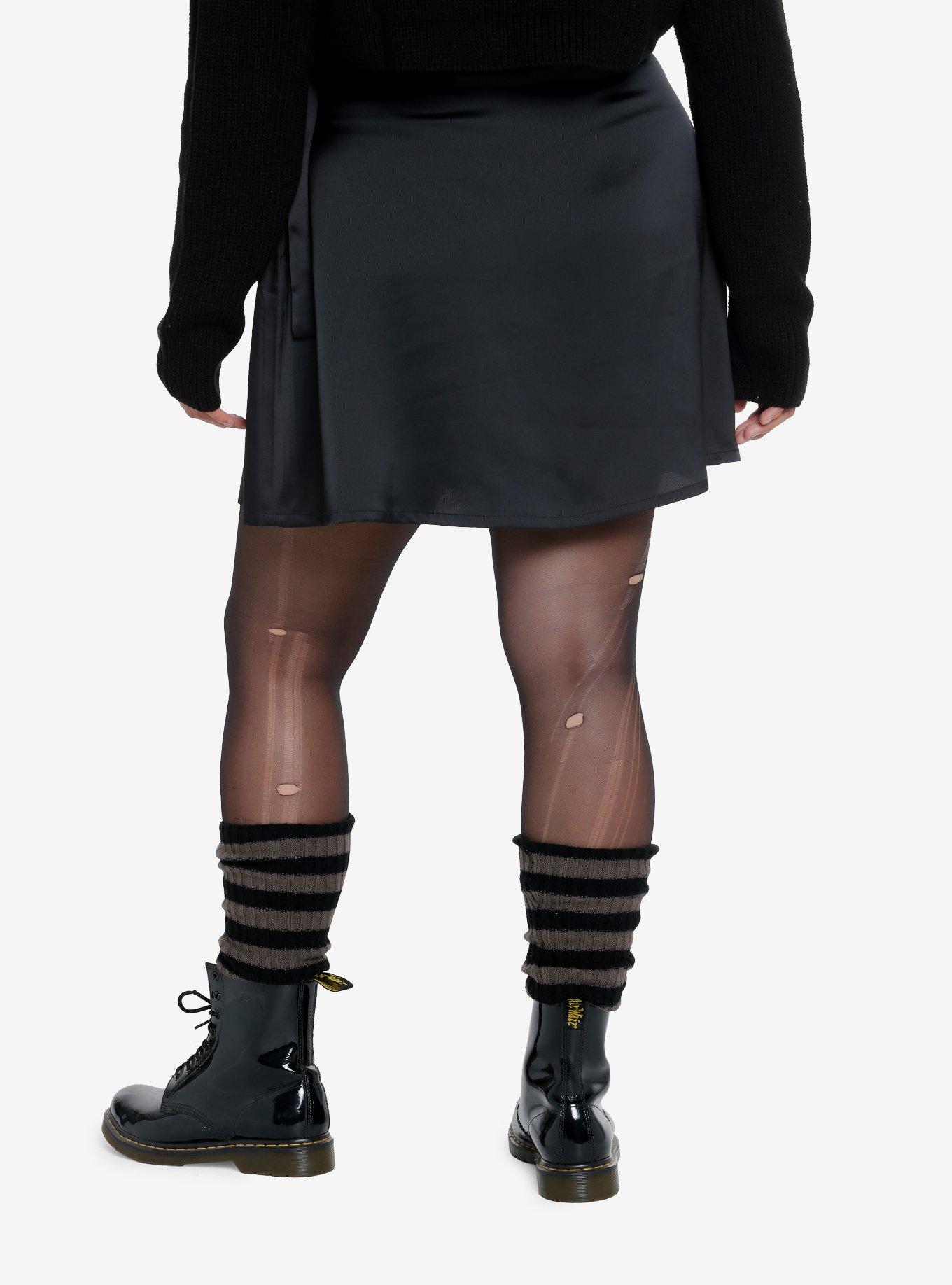 Sweet Society Black Satin Wrap Skirt Plus Size, , hi-res