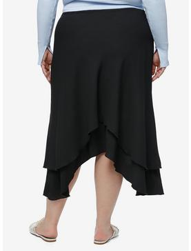 Sweet Society Black Asymmetrical Midi Skirt Plus Sizes, , hi-res