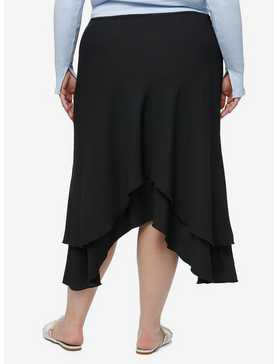 Sweet Society Black Asymmetrical Midi Skirt Plus Size, , hi-res