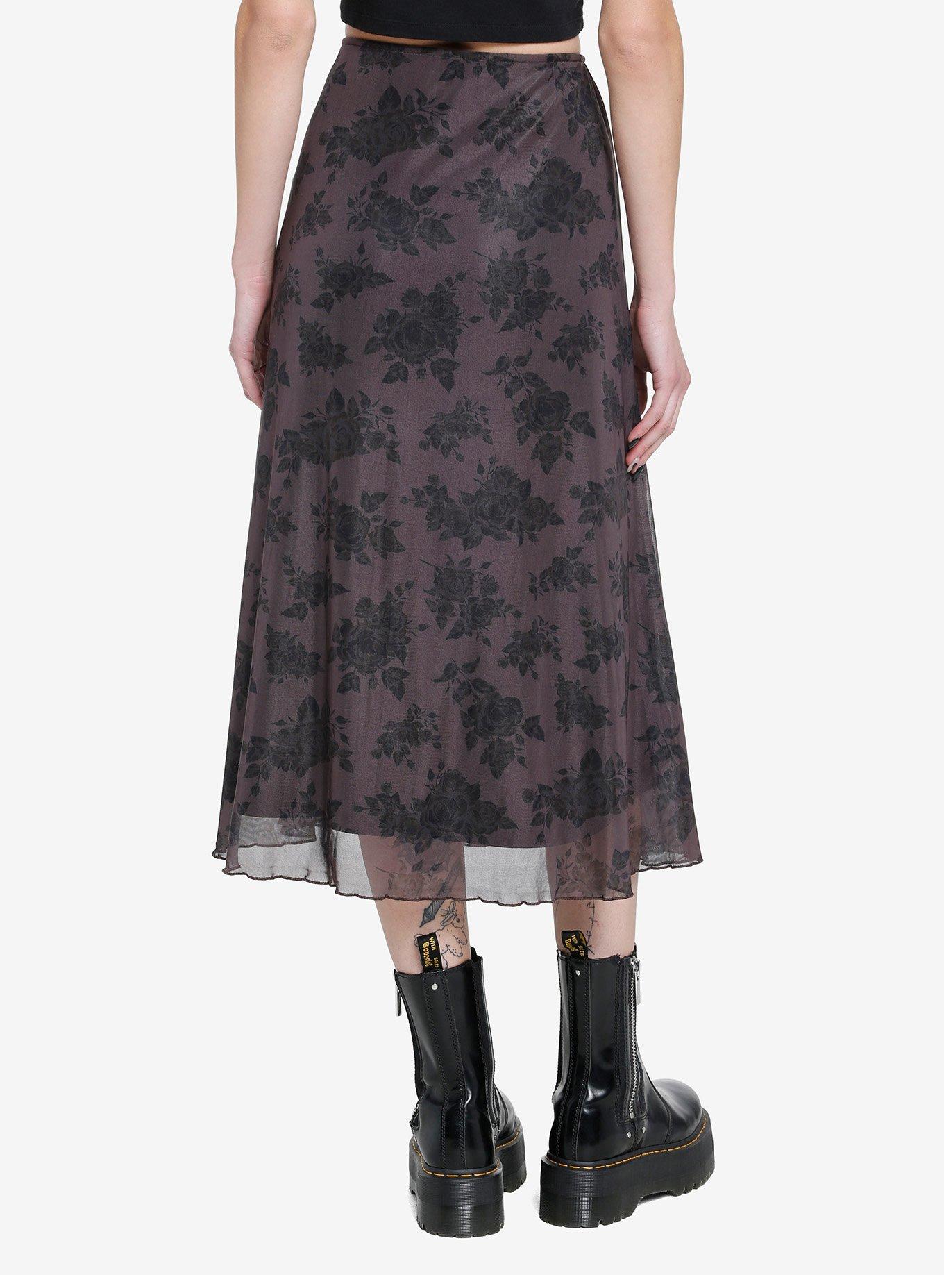 Social Collision Brown Floral Midi Skirt, FLORAL, alternate