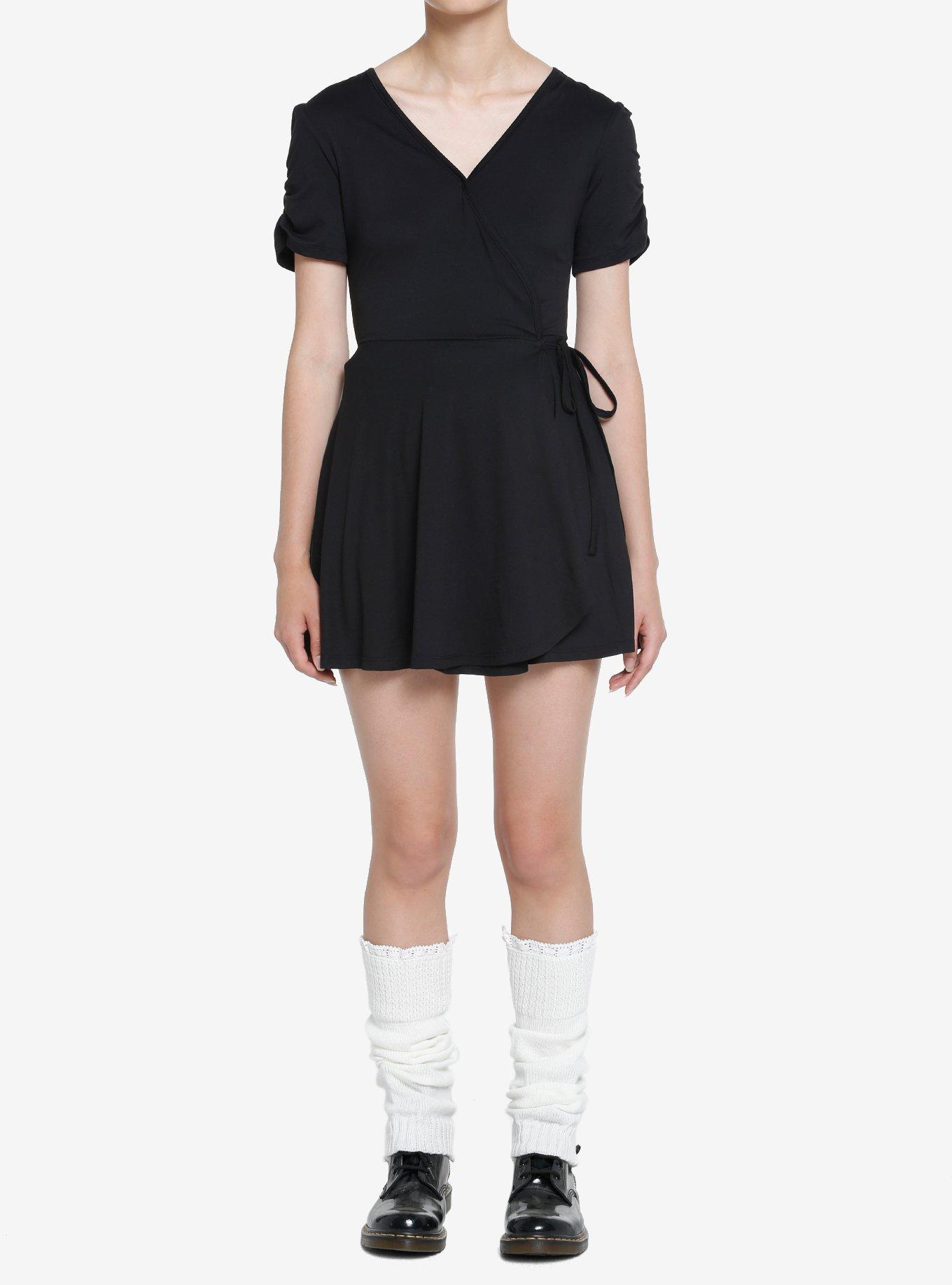 Black Wrap Flared Dress, BLACK, alternate