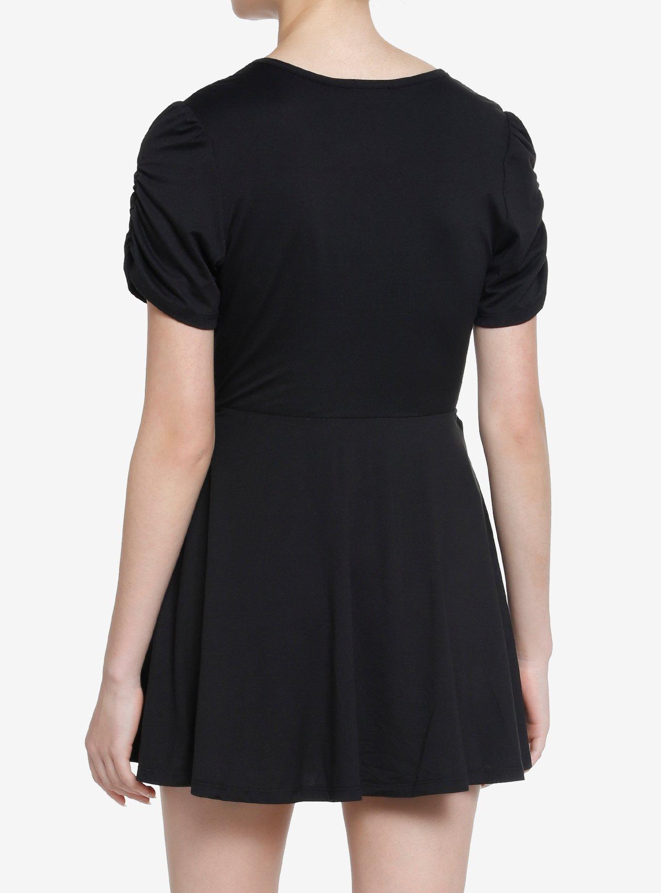 Black Wrap Flared Dress, BLACK, alternate