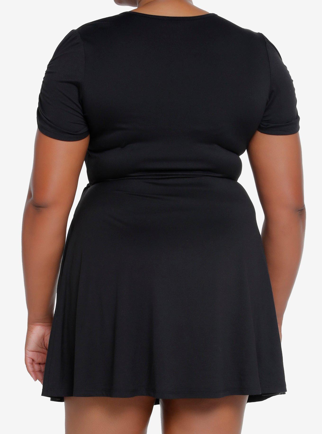 Black Wrap Flared Dress Plus Size, BLACK, alternate