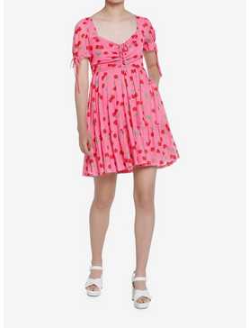 Sweet Society Cherries Pink Puff Sleeve Dress, , hi-res