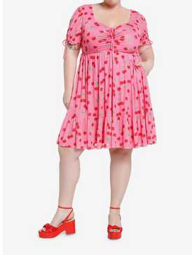 Sweet Society Cherries Pink Puff Sleeve Dress Plus Size, , hi-res