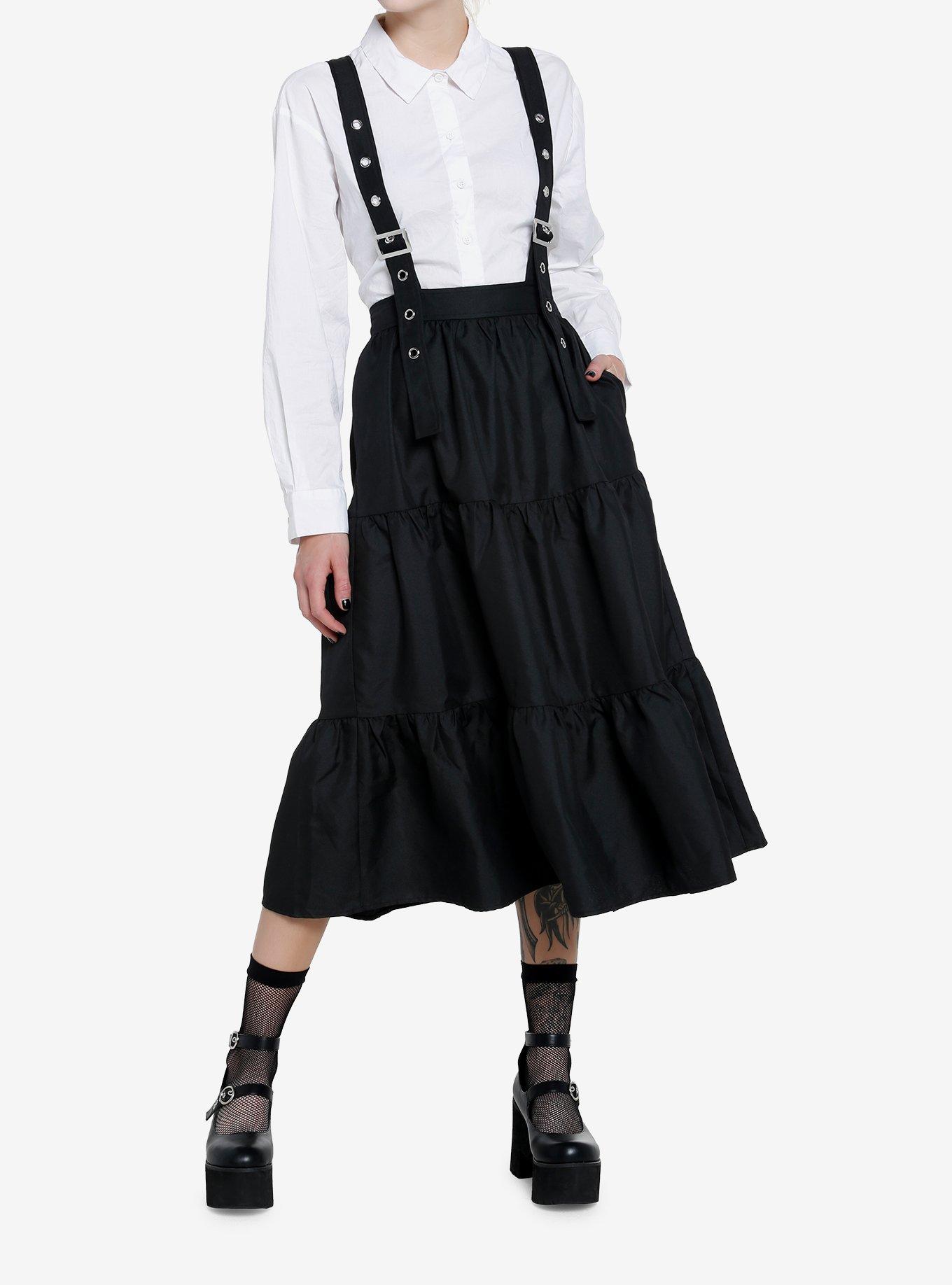 Cosmic Aura Black Tiered Suspender Skirt, BLACK, alternate