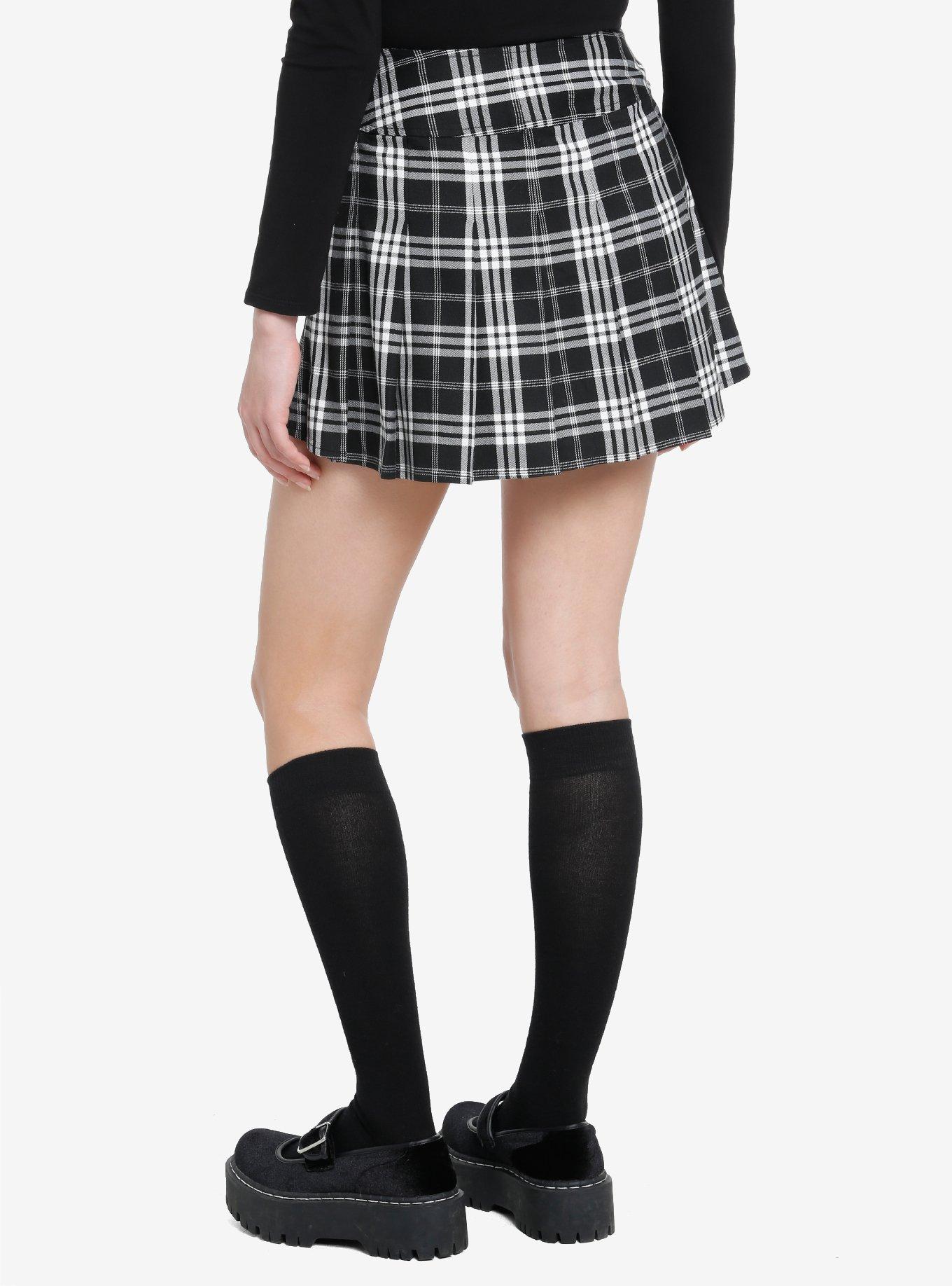 Cosmic Aura Black & White Plaid Belt Mini Skirt, PLAID - BLACK, alternate
