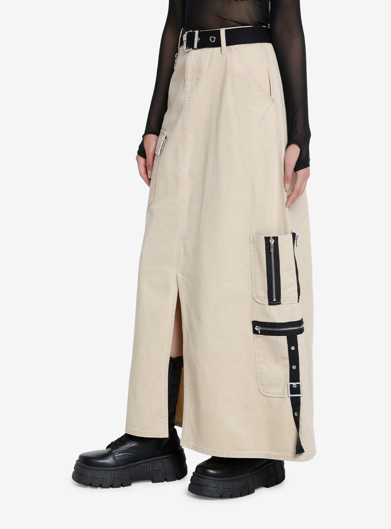 Social Collision Khaki Cargo Maxi Skirt, KHAKI, alternate