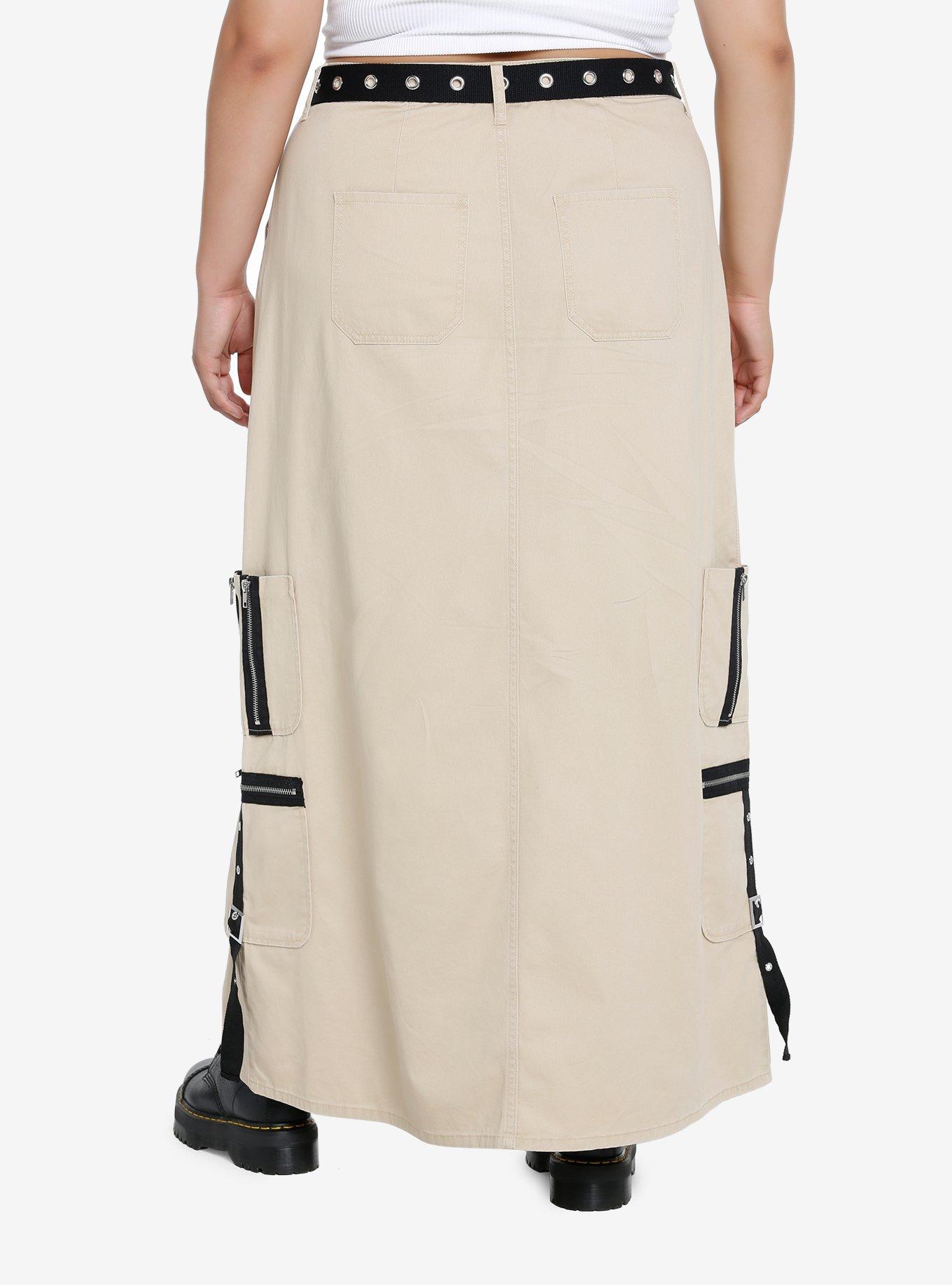Social Collision Khaki Cargo Maxi Skirt Plus Size, , hi-res