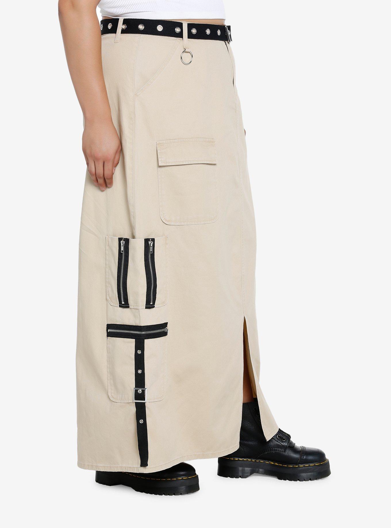 Social Collision Khaki Cargo Maxi Skirt Plus Size, KHAKI, alternate