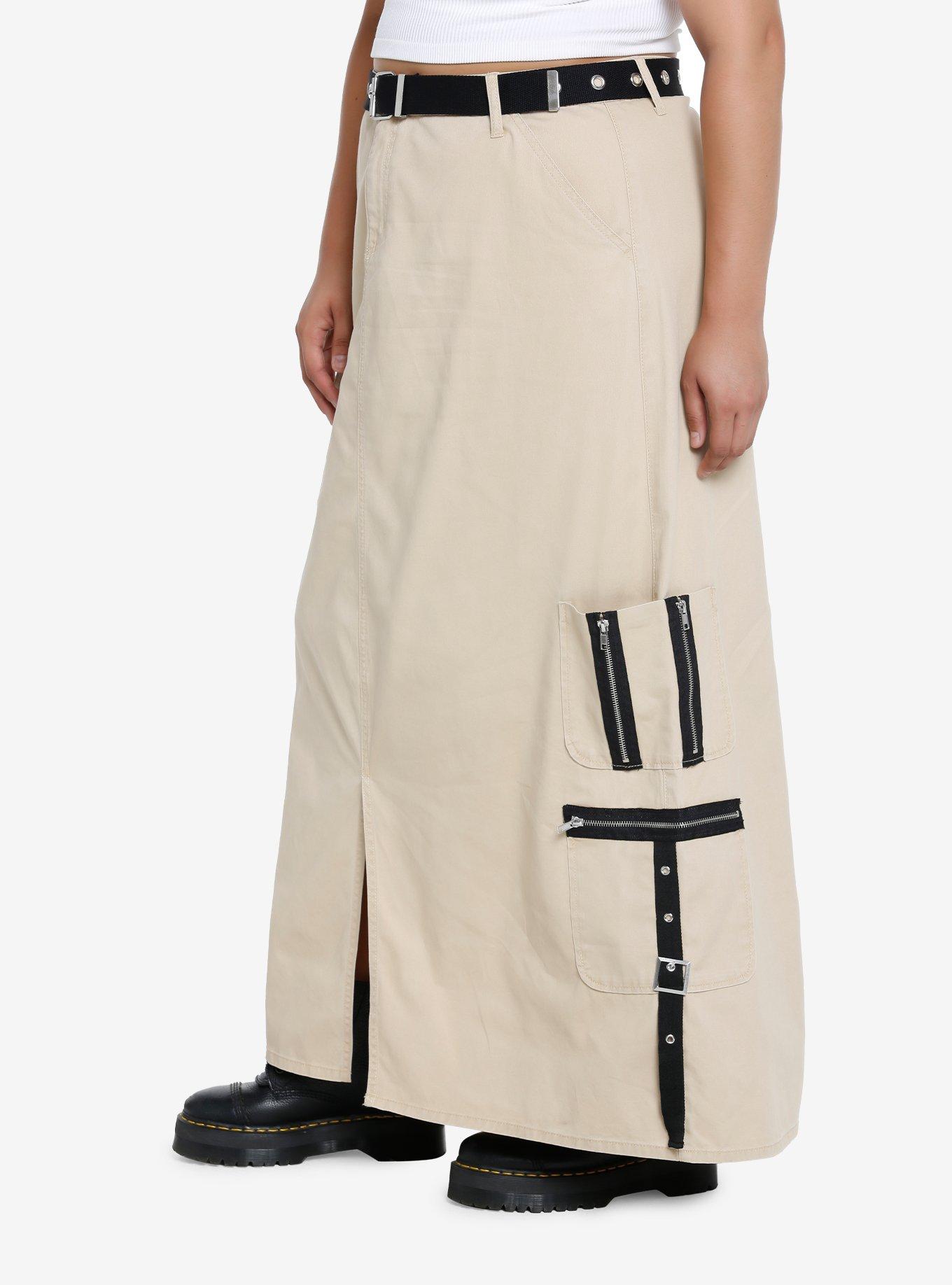 Social Collision Khaki Cargo Maxi Skirt Plus Size, KHAKI, alternate