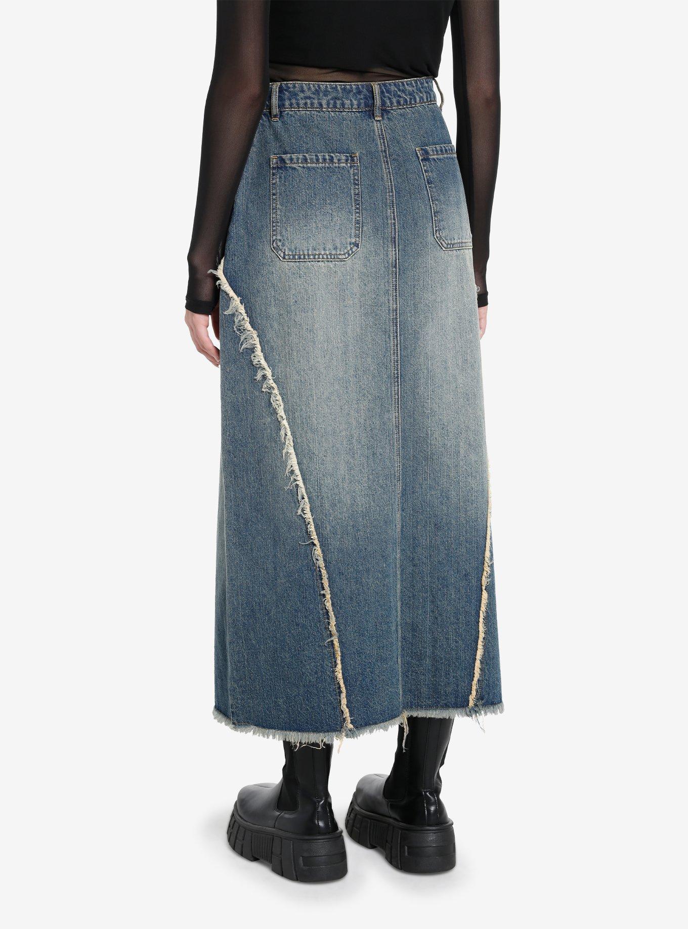 Social Collision Frayed Star Denim Maxi Skirt, INDIGO, alternate