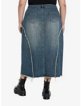 Social Collision Frayed Star Denim Maxi Skirt Plus Size, , hi-res
