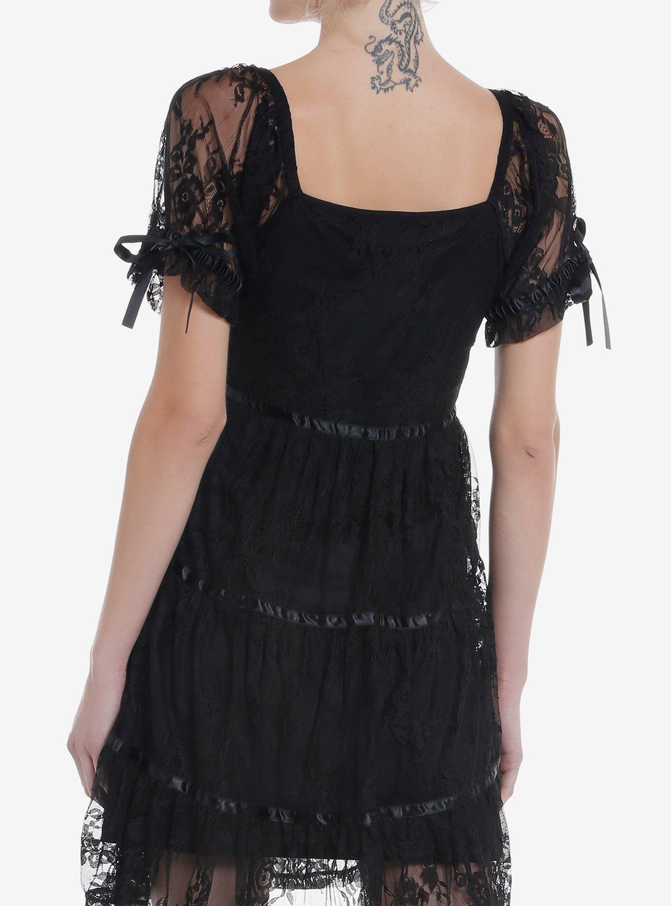Cosmic Aura Black Lace Babydoll Tiered Dress, BLACK, alternate