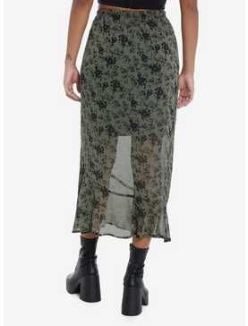 Social Collision Olive Floral Mesh Midi Skirt, , hi-res
