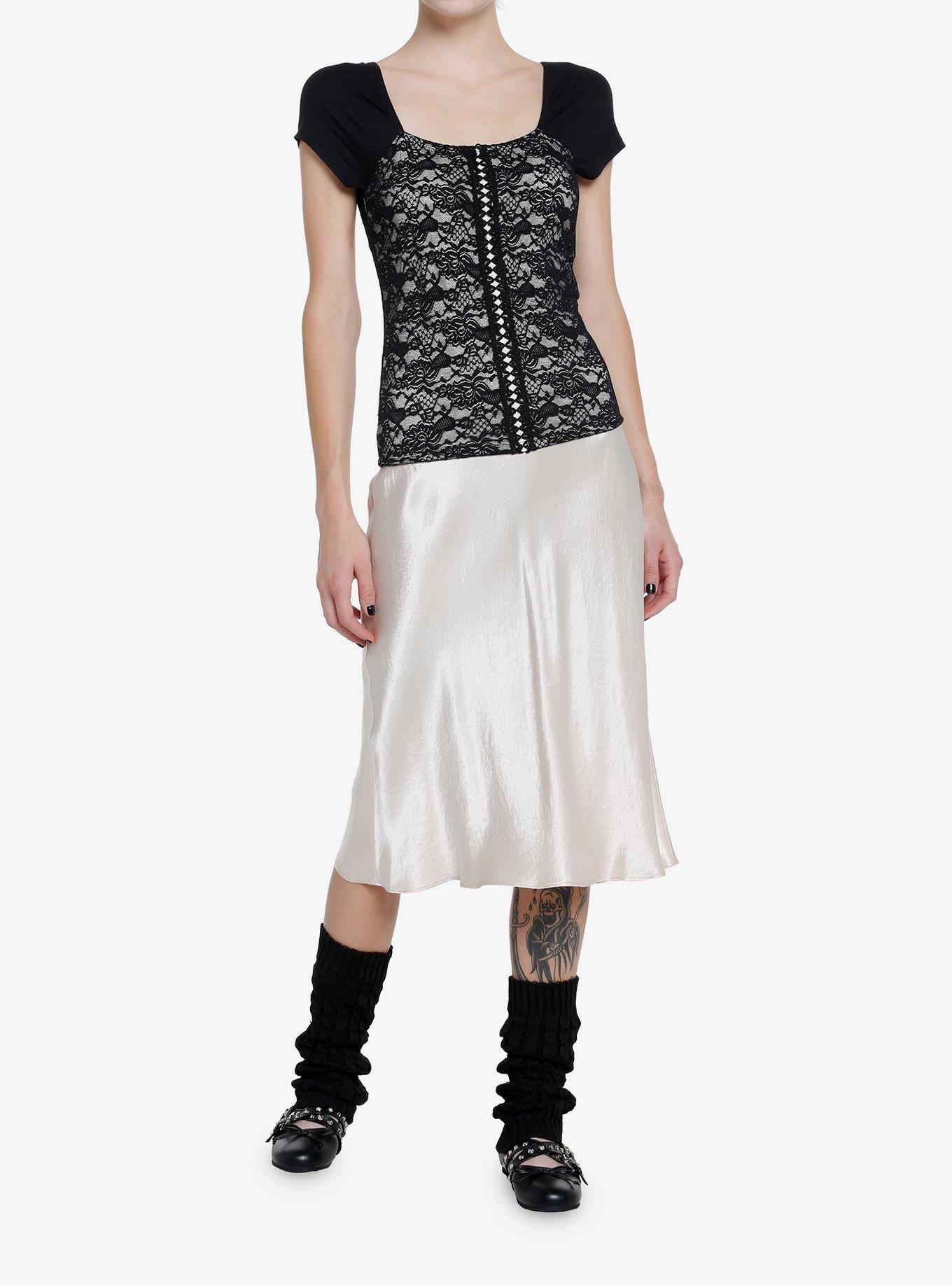 Cosmic Aura Black Lace Girls Top, BLACK, alternate