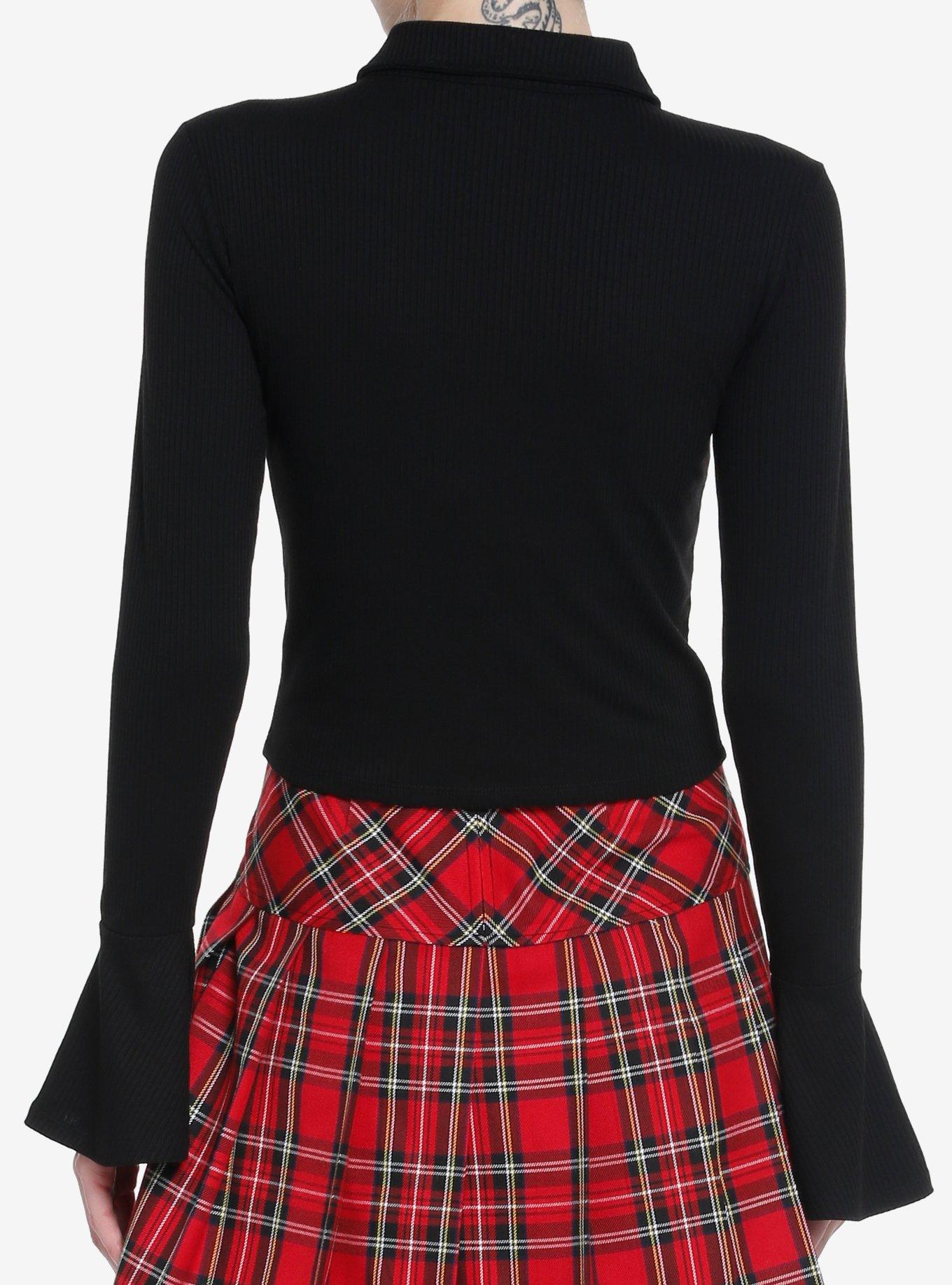 Cosmic Aura Gothic Cross Bell Sleeve Girls Button-Up Top, BLACK, alternate