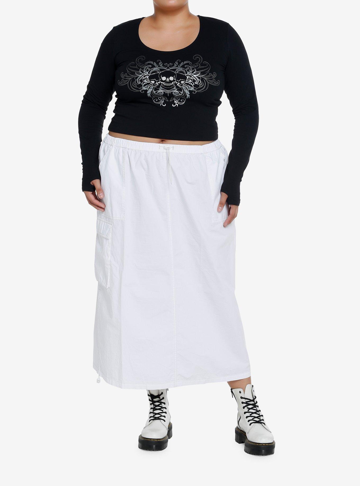 Social Collision Skull & Filigree Crop Girls Long-Sleeve Top Plus Size, SKULL, alternate