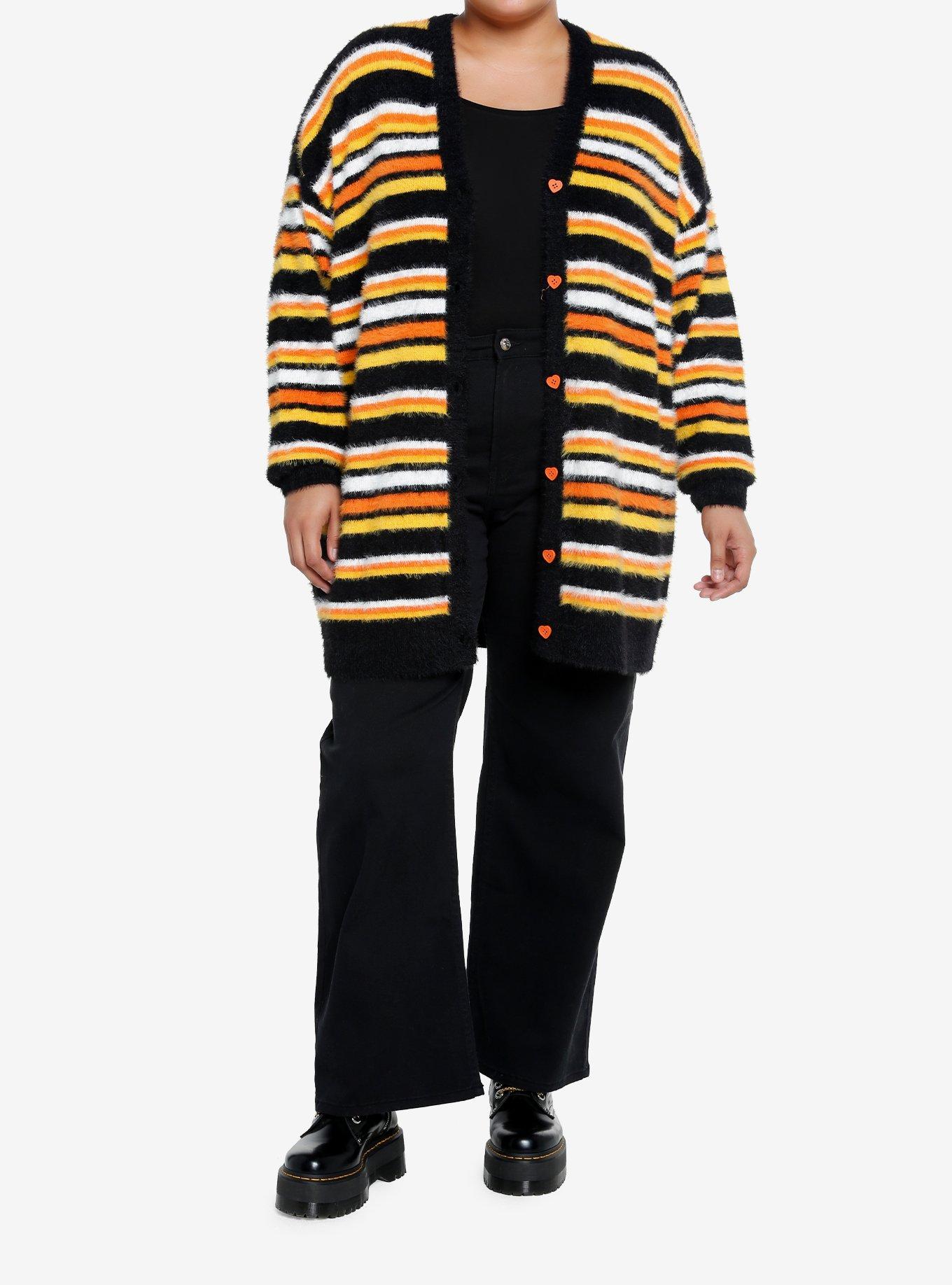 Sweet Society Candy Corn Stripe Fuzzy Girls Cardigan Plus Size, STRIPES - ORANGE, alternate