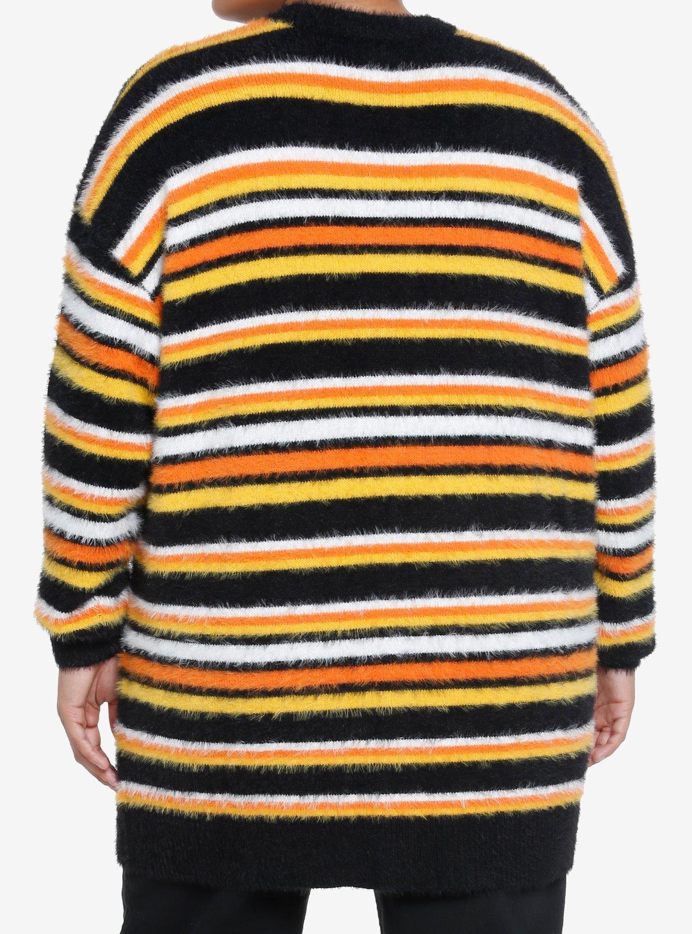 Sweet Society Candy Corn Stripe Fuzzy Girls Cardigan Plus Size, STRIPES - ORANGE, alternate