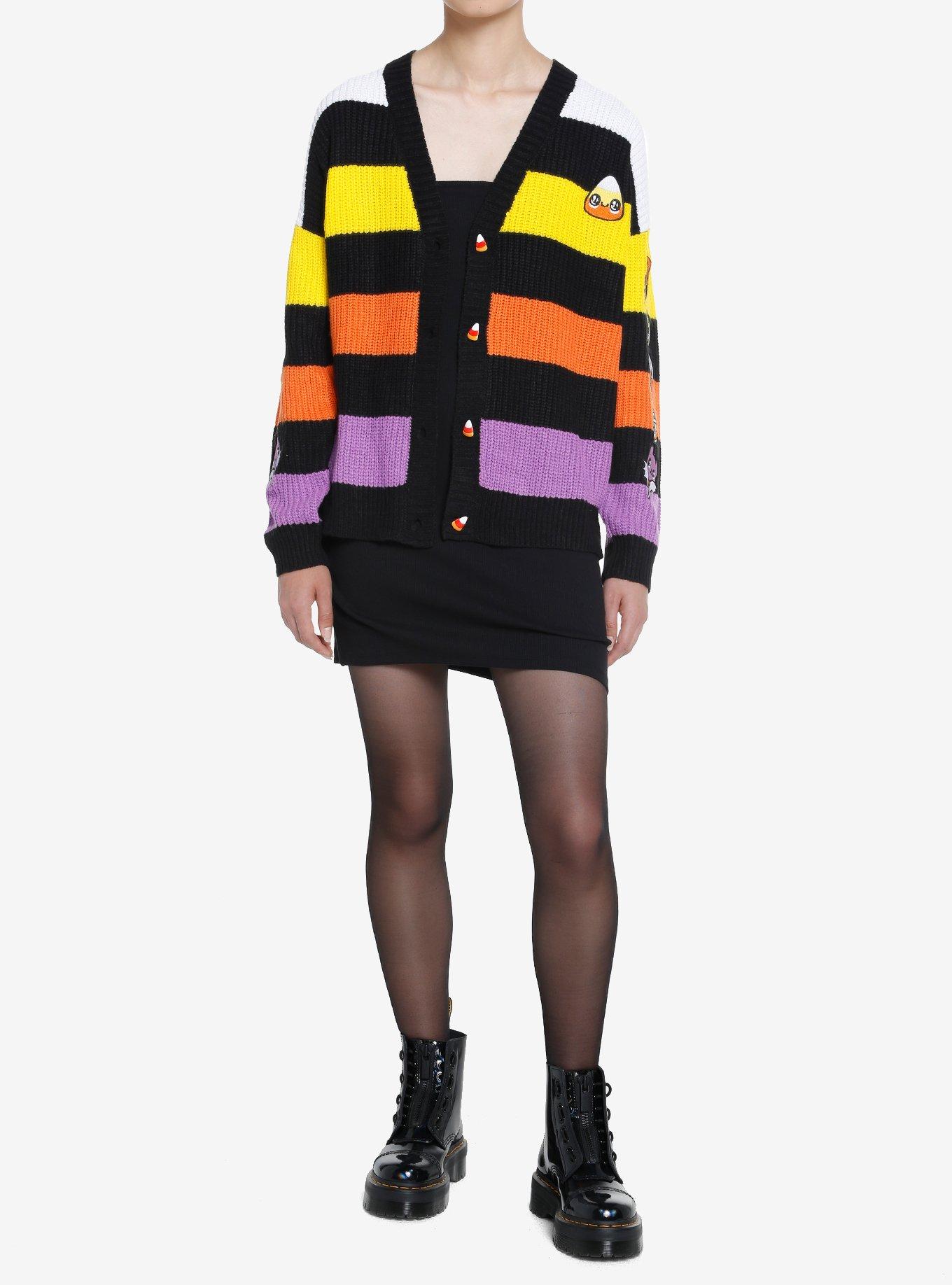 Sweet Society Kawaii Halloween Candy Stripe Girls Cardigan, STRIPES - ORANGE, alternate