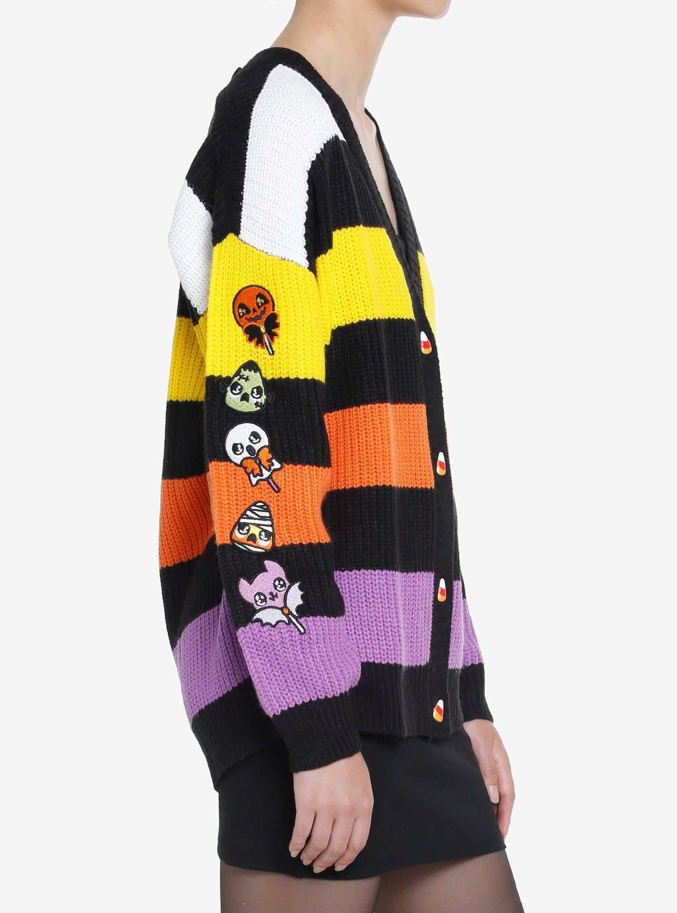 Sweet Society Kawaii Halloween Candy Stripe Girls Cardigan, STRIPES - ORANGE, alternate
