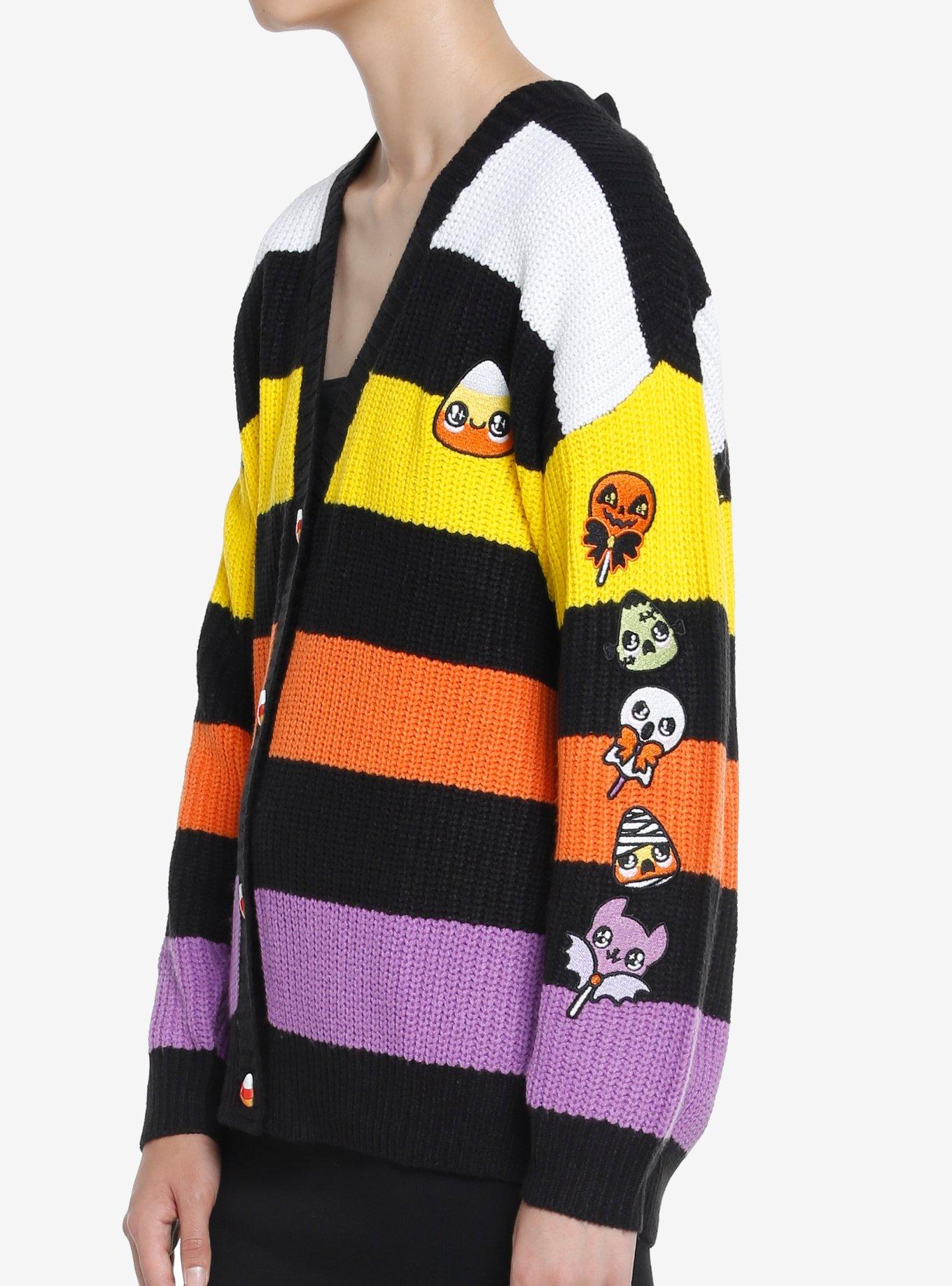 Sweet Society Kawaii Halloween Candy Stripe Girls Cardigan, STRIPES - ORANGE, alternate