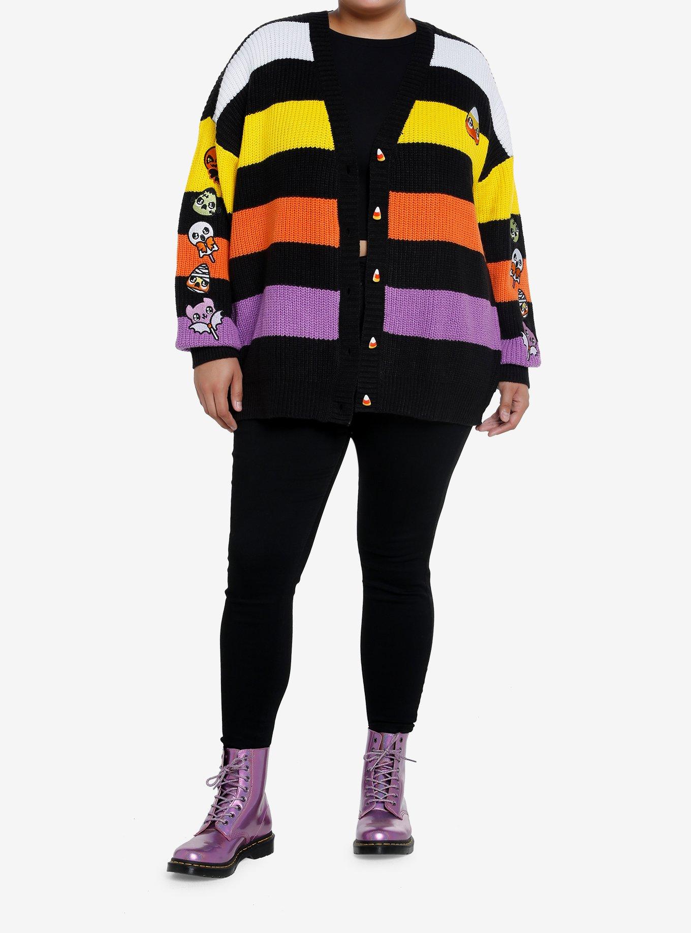 Sweet Society Kawaii Halloween Candy Stripe Girls Cardigan Plus Size, STRIPES - ORANGE, alternate