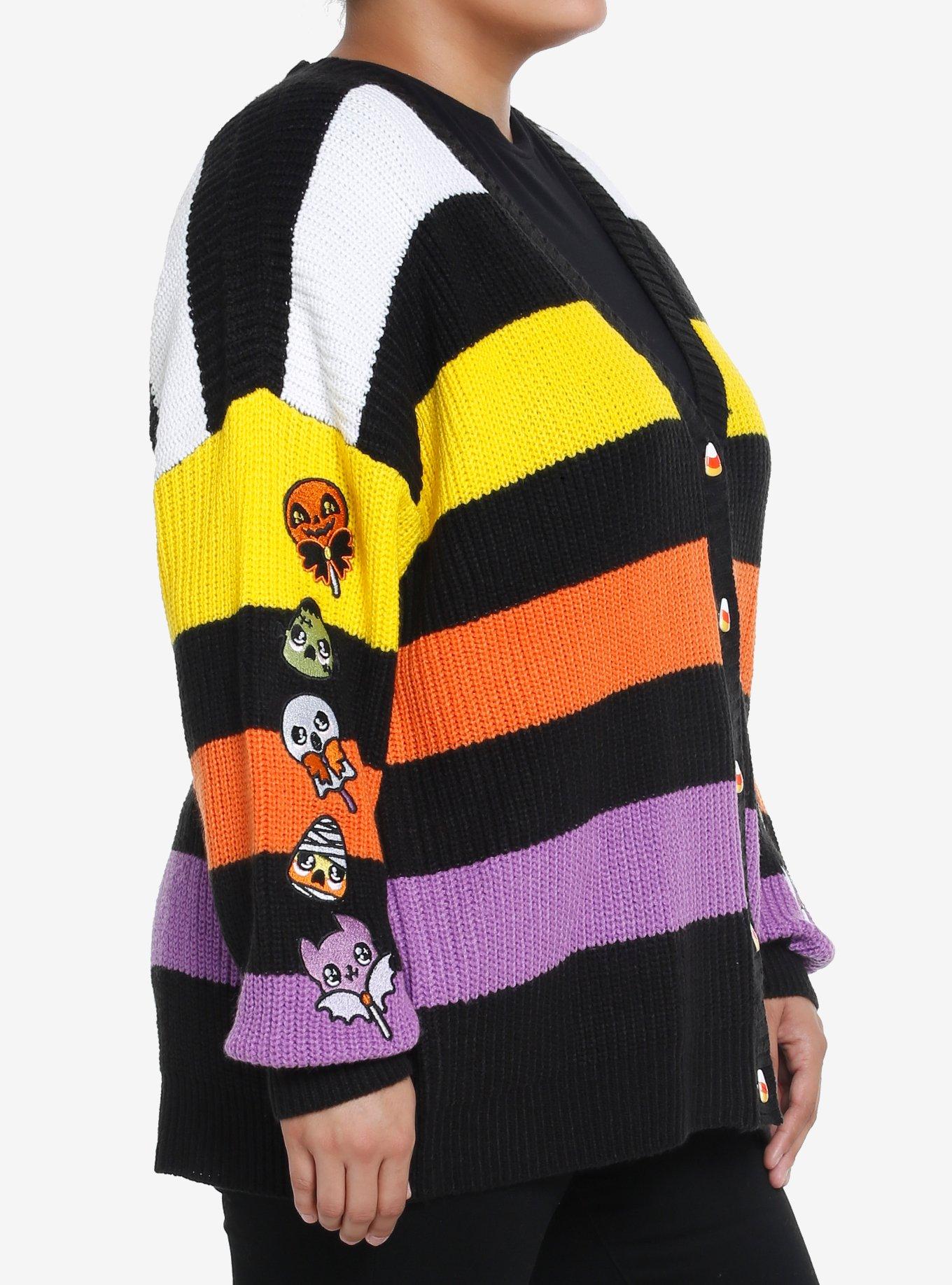 Sweet Society Kawaii Halloween Candy Stripe Girls Cardigan Plus Size, STRIPES - ORANGE, alternate