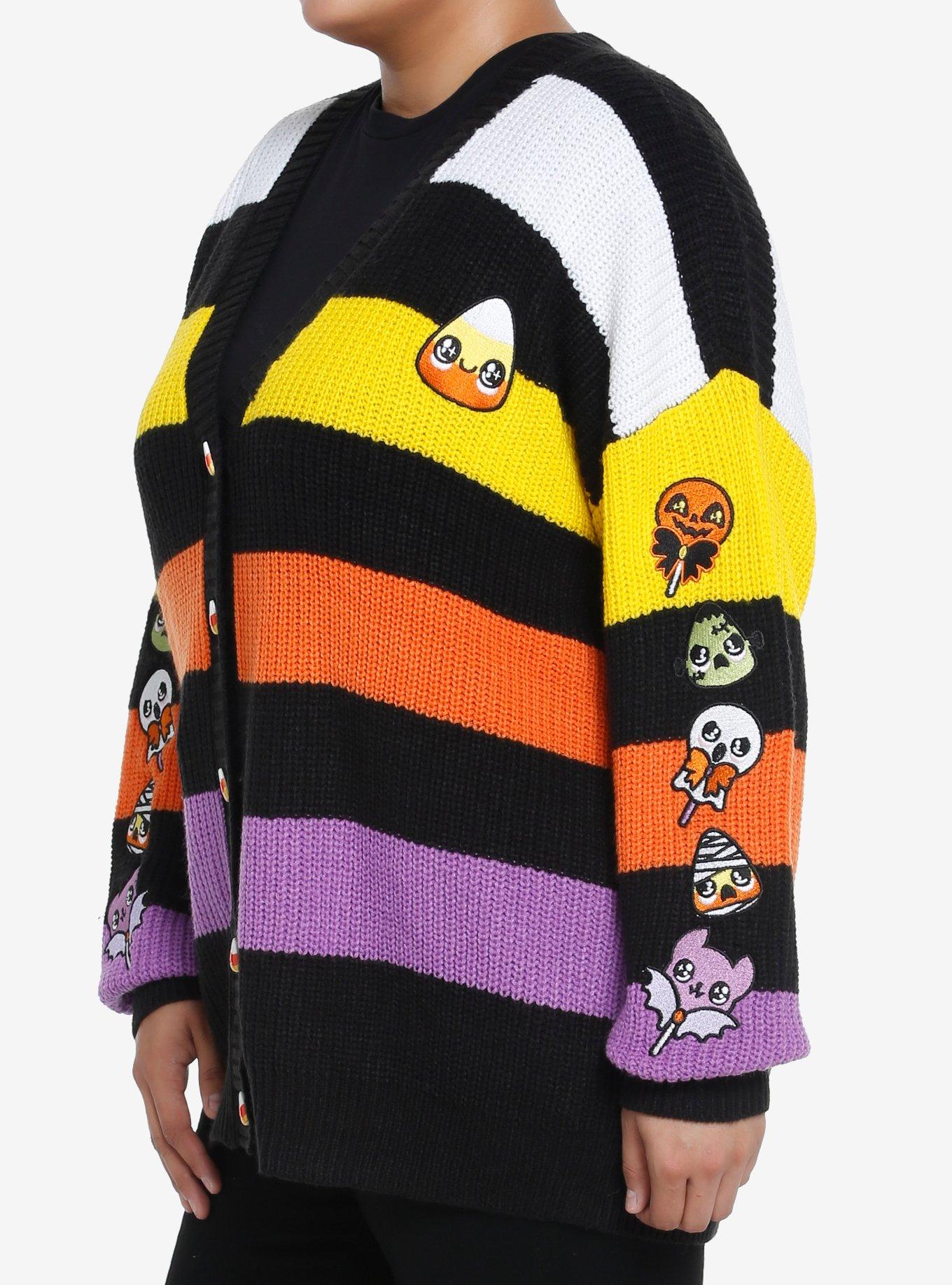 Sweet Society Kawaii Halloween Candy Stripe Girls Cardigan Plus Size, STRIPES - ORANGE, alternate