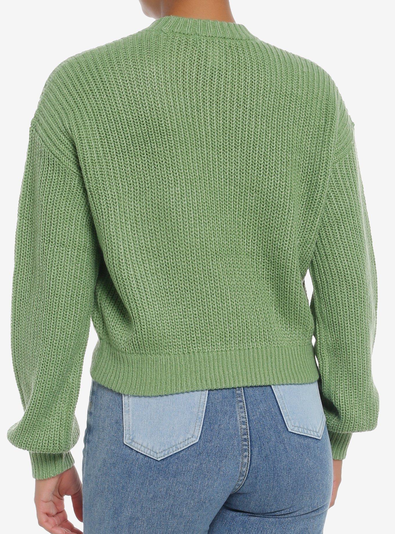 Thorn & Fable Frog & Snail Girls Crop Cardigan, GREEN, alternate