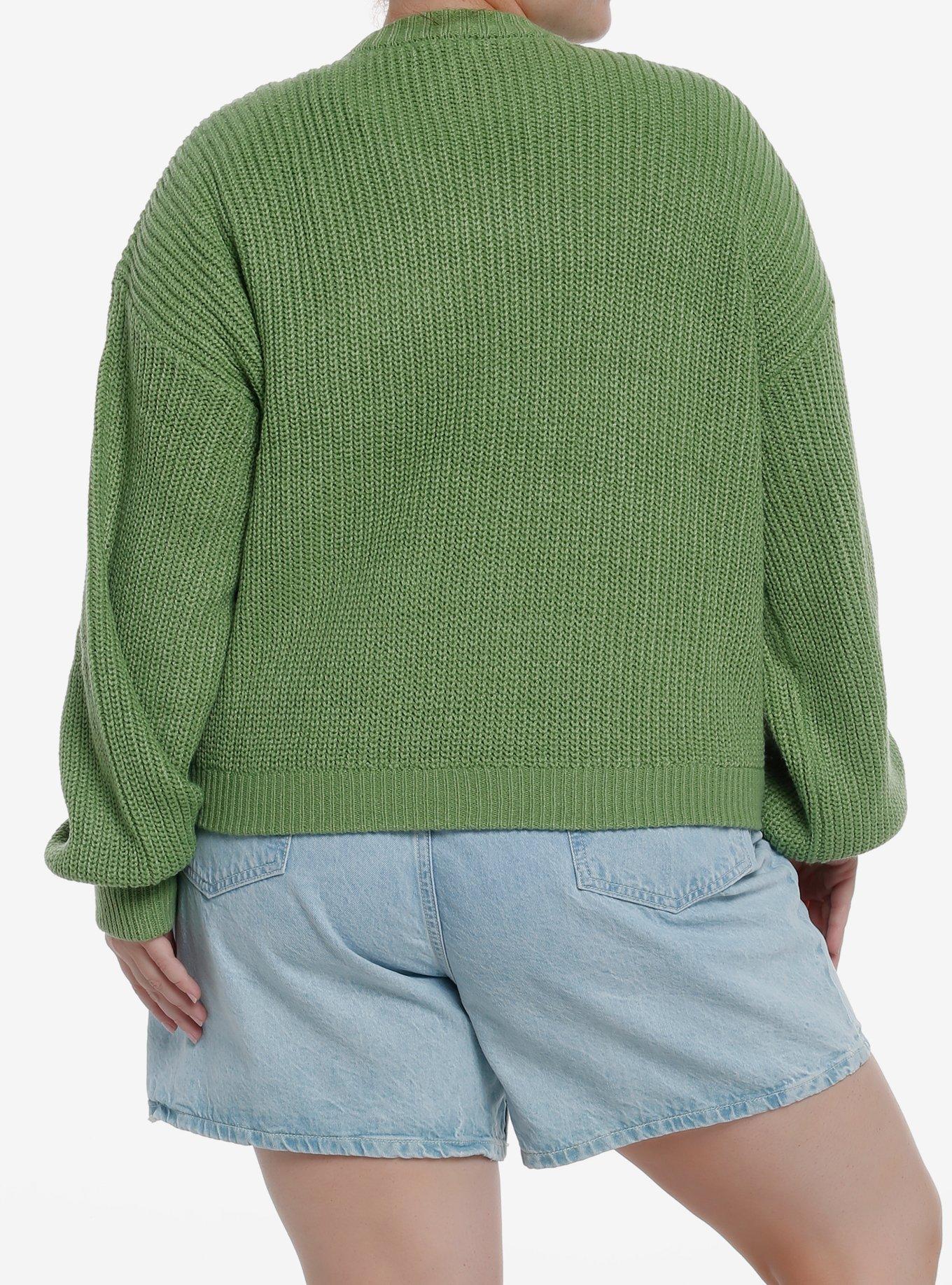 Thorn & Fable Frog & Snail Girls Crop Cardigan Plus Size, GREEN, alternate