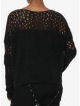 Social Collision Fuzzy Black Striped Fishnet Girls Knit Sweater, BLACK, alternate