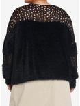 Social Collision Fuzzy Black Striped Fishnet Girls Knit Sweater Plus Size, BLACK, alternate