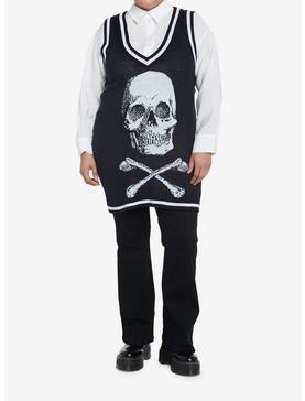 Social Collision Skull & Crossbones Girls Oversized Sweater Vest Plus Size, , hi-res