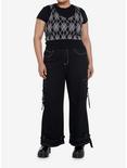 Cosmic Aura Black & Grey Argyle Crop Girls Sweater Vest Plus Size, ARGYLE, alternate