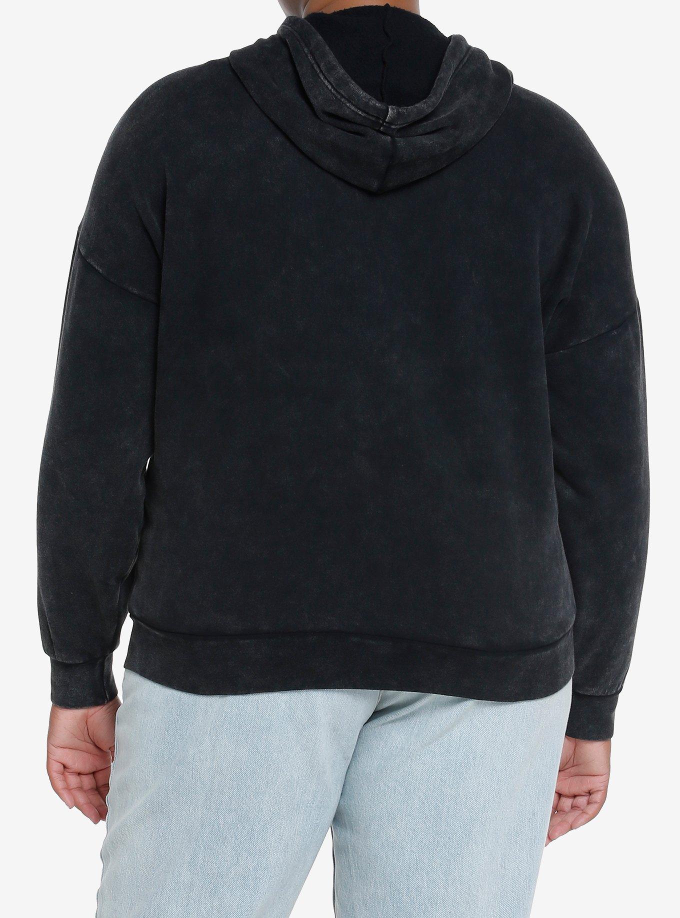 Social Collision Flocked Cross Mineral Wash Girls Hoodie Plus Size, BLACK MINERAL WASH, alternate