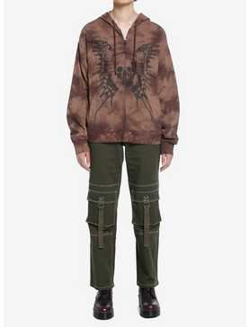 Thorn & Fable Butterfly Skull Brown Wash Girls Oversized Hoodie, , hi-res