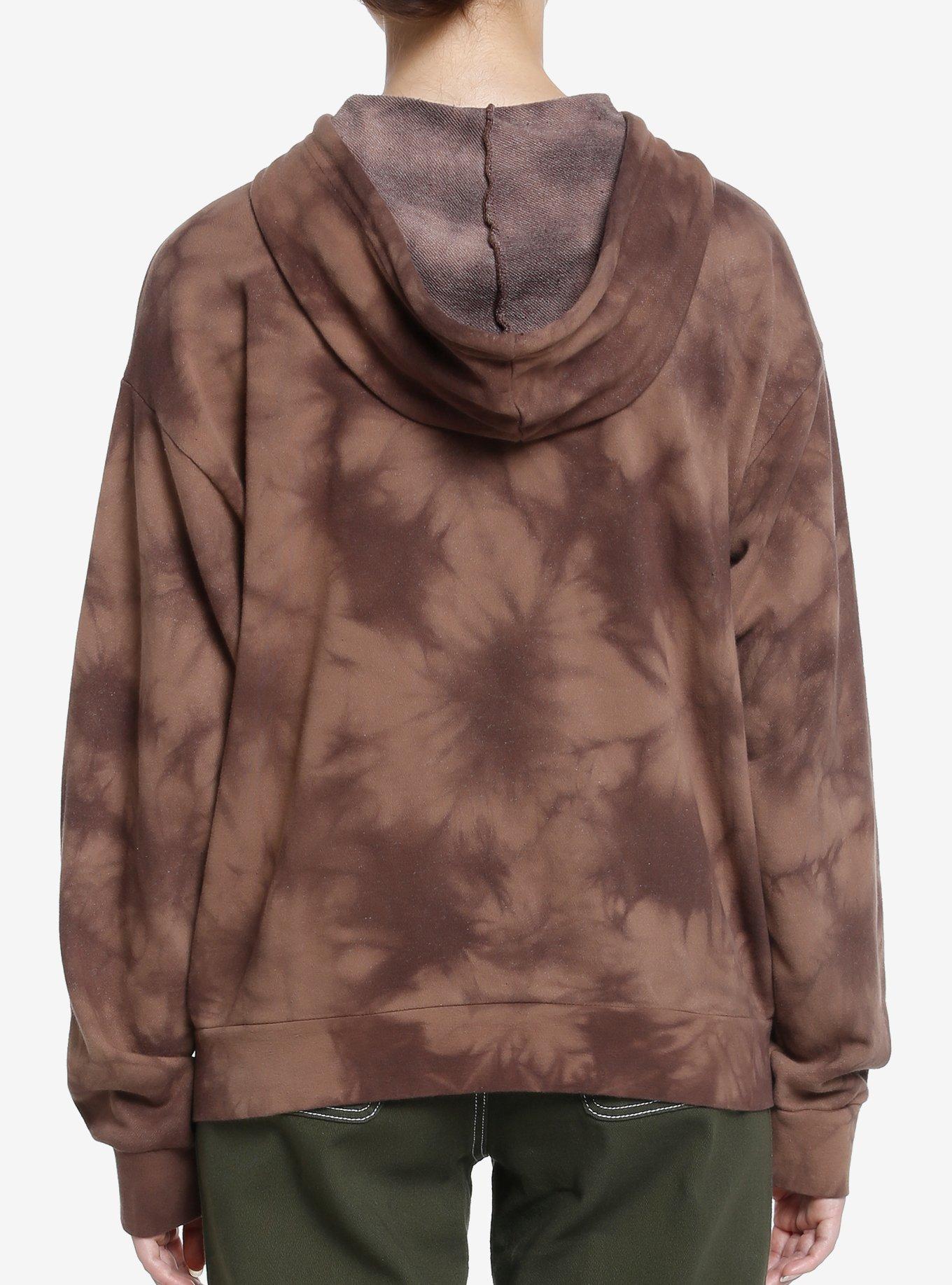 Thorn & Fable Butterfly Skull Brown Wash Girls Oversized Hoodie, BROWN, alternate