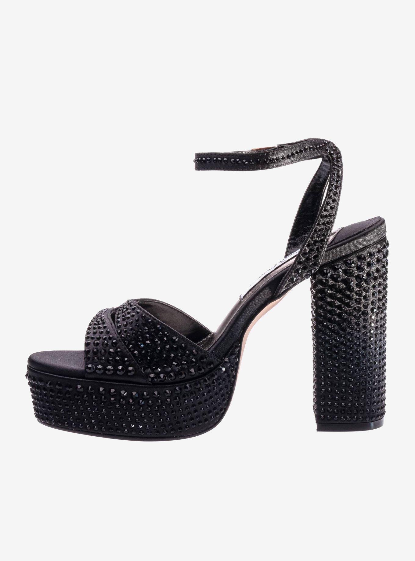 Rhinestone Black Platform Sandal