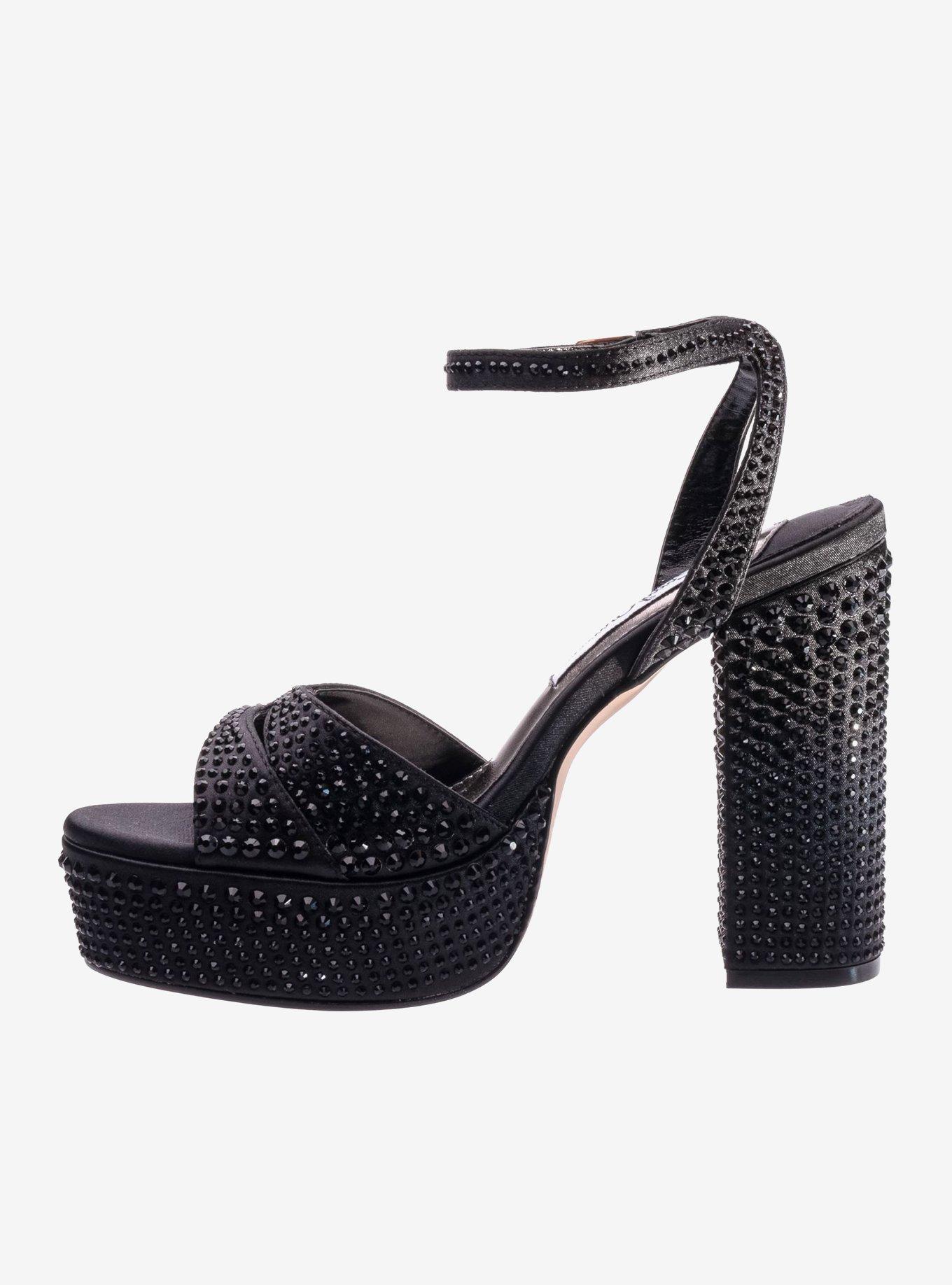 Rhinestone Black Platform Sandal, BLACK, alternate