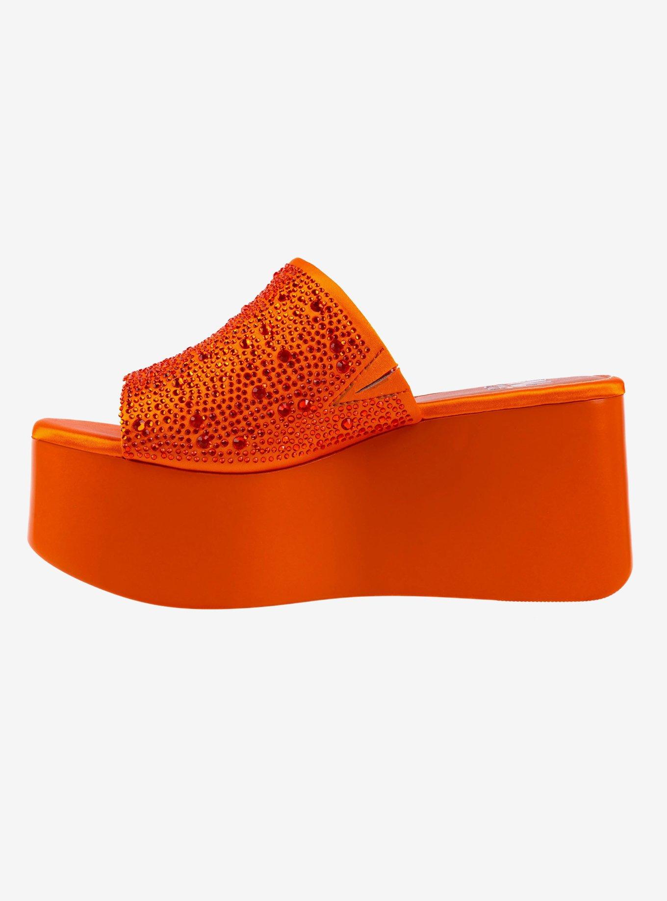 Rhinestone Neon Orange Platform Wedge Sandal