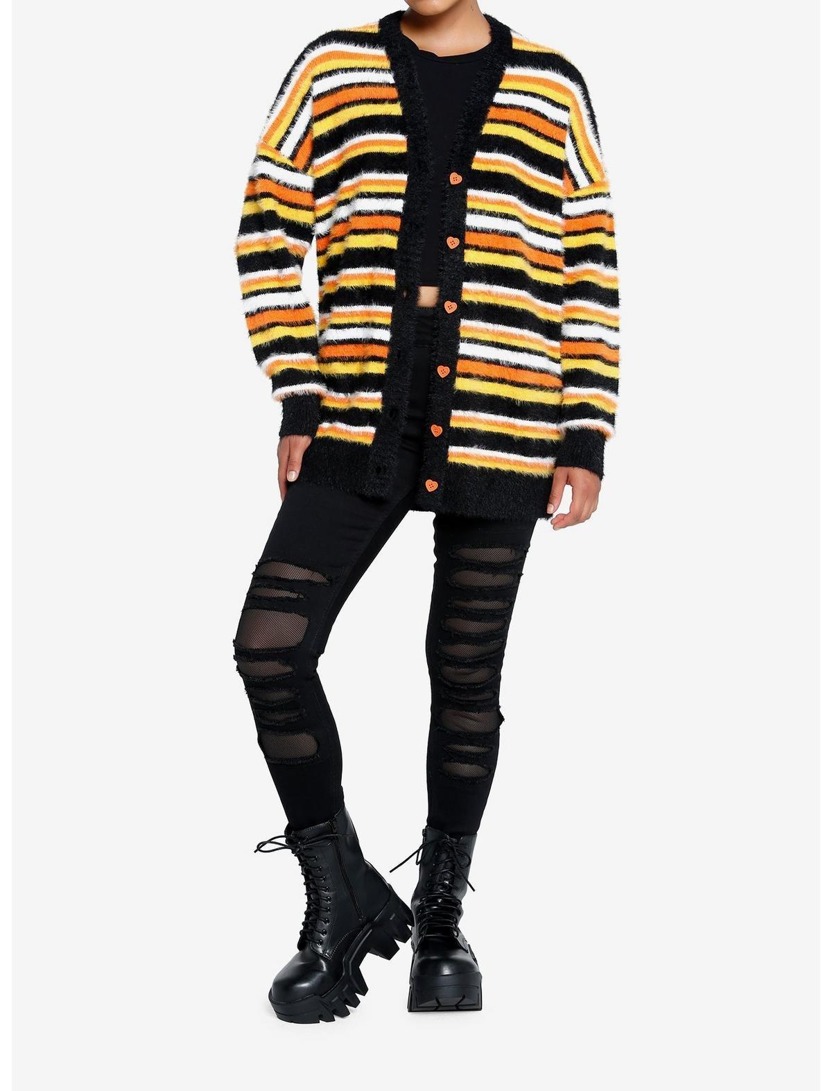 Sweet Society Candy Corn Stripe Fuzzy Cardigan, MULTI, alternate