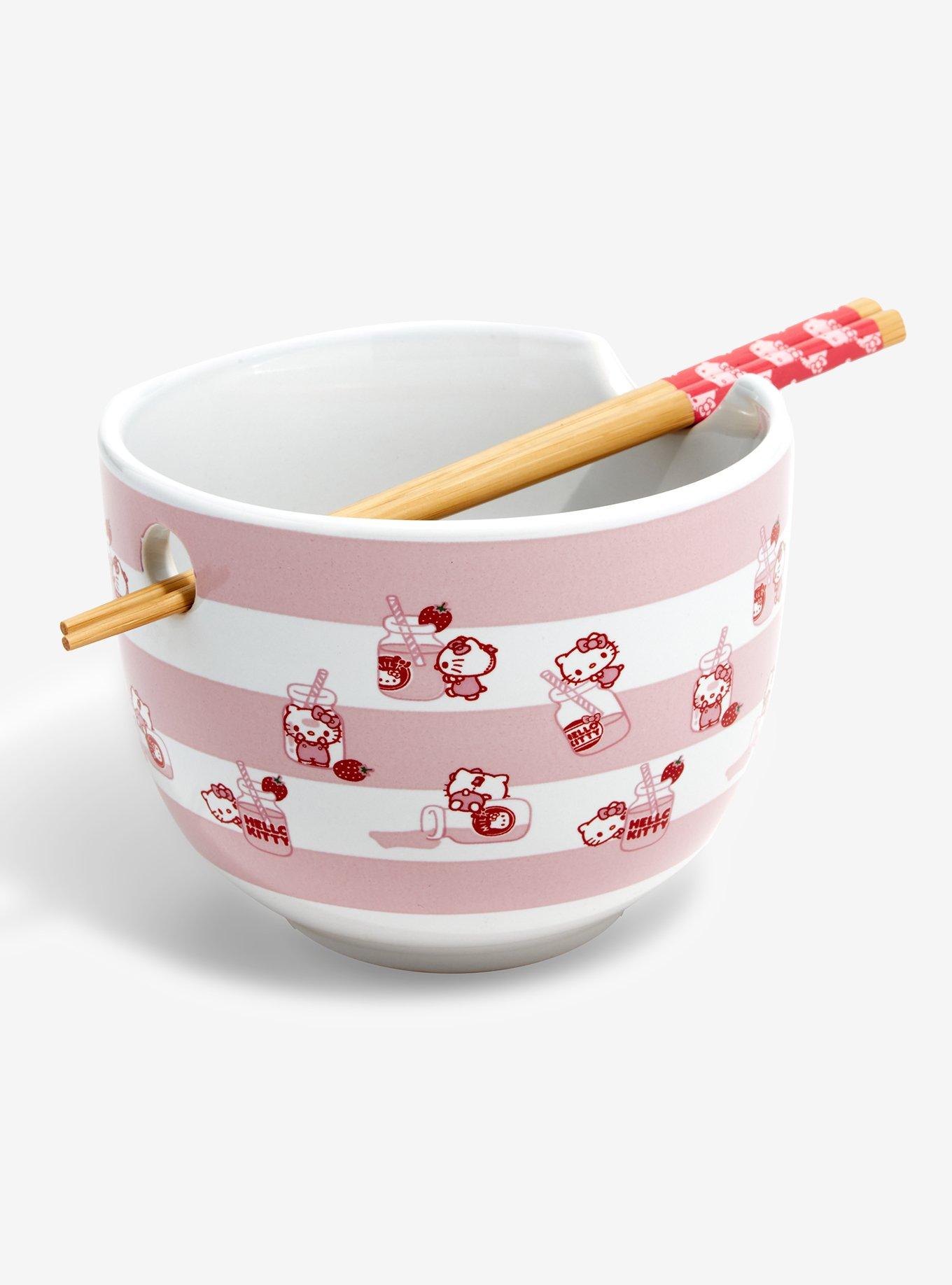 Sanrio Hello Kitty Strawberry Milk Striped Ramen Bowl with Chopsticks, , alternate