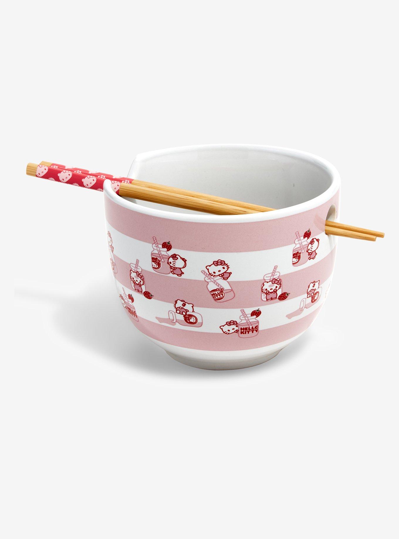 Sanrio Hello Kitty Strawberry Milk Striped Ramen Bowl with Chopsticks, , alternate