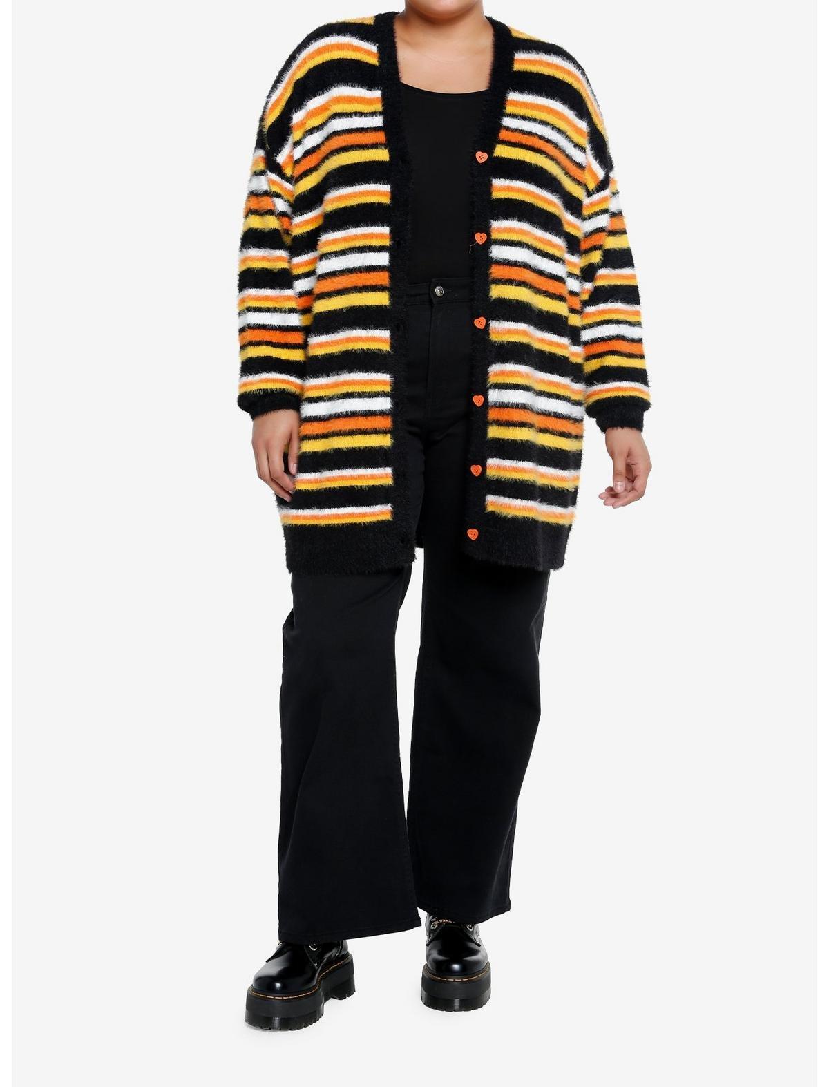 Sweet Society Candy Corn Stripe Fuzzy Cardigan Plus Size, MULTI, alternate