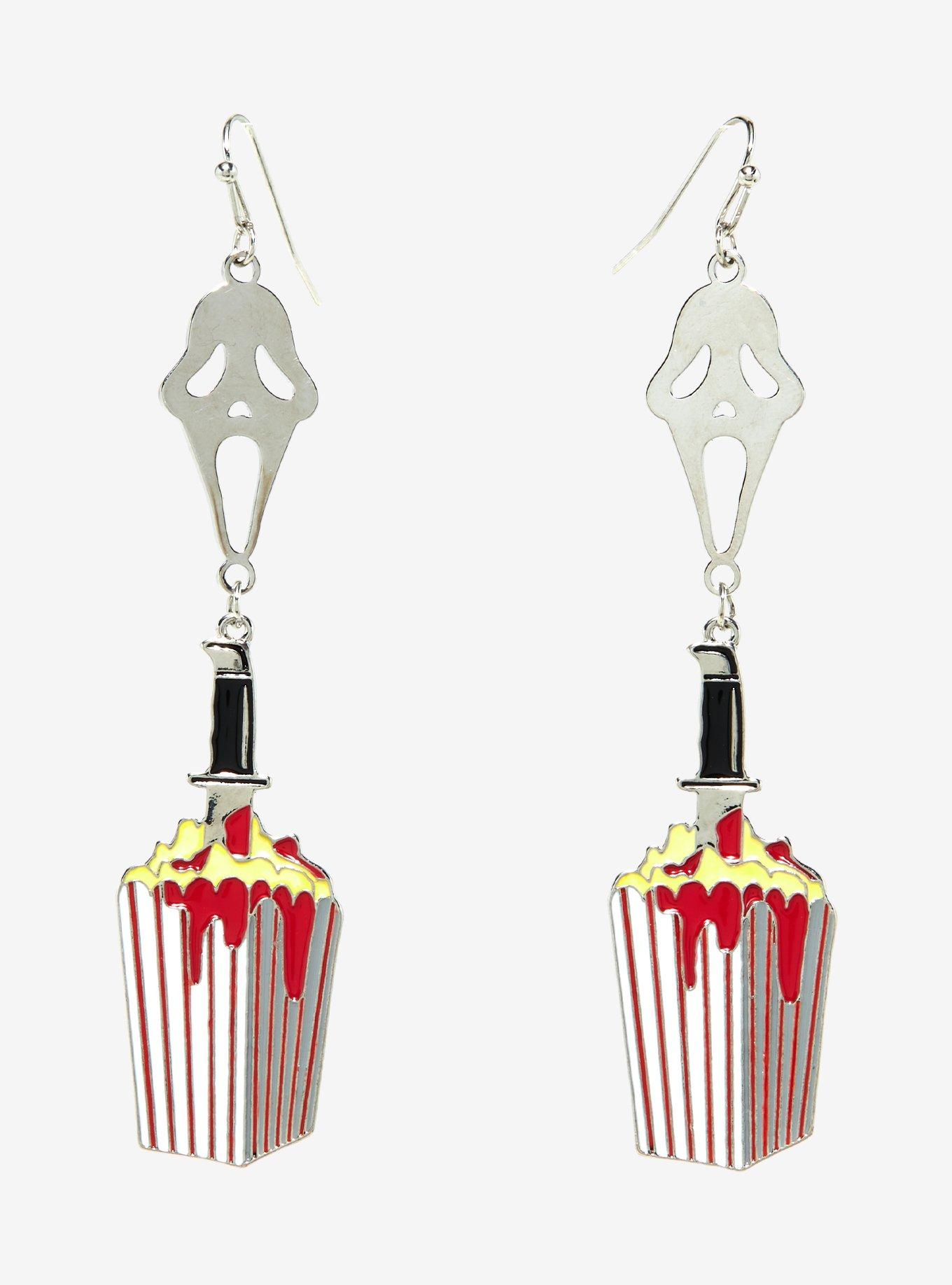 Scream Ghost Face Popcorn Earrings, , alternate