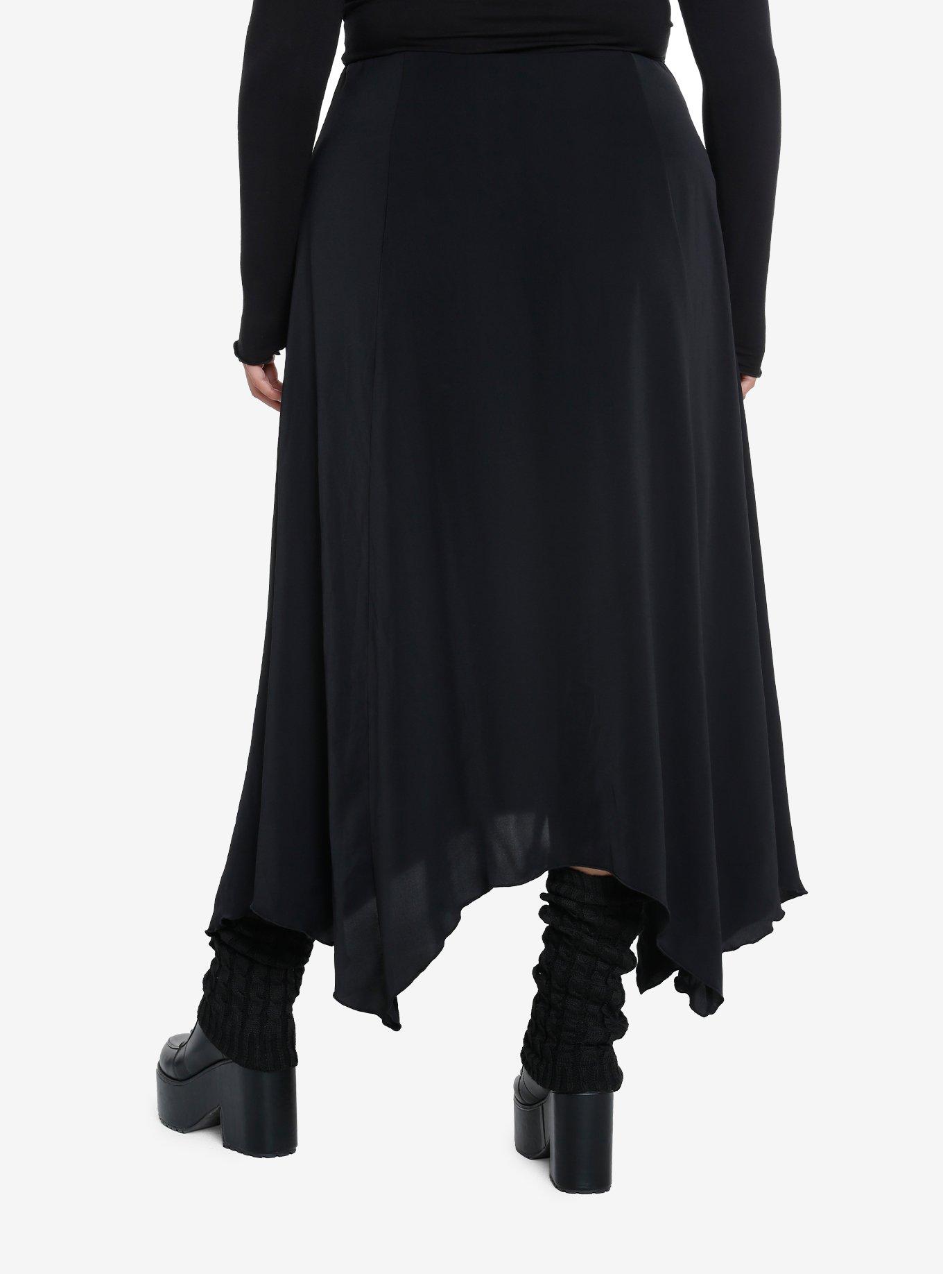 Cosmic Aura Black Hanky Hem Maxi Skirt Plus Size, , hi-res
