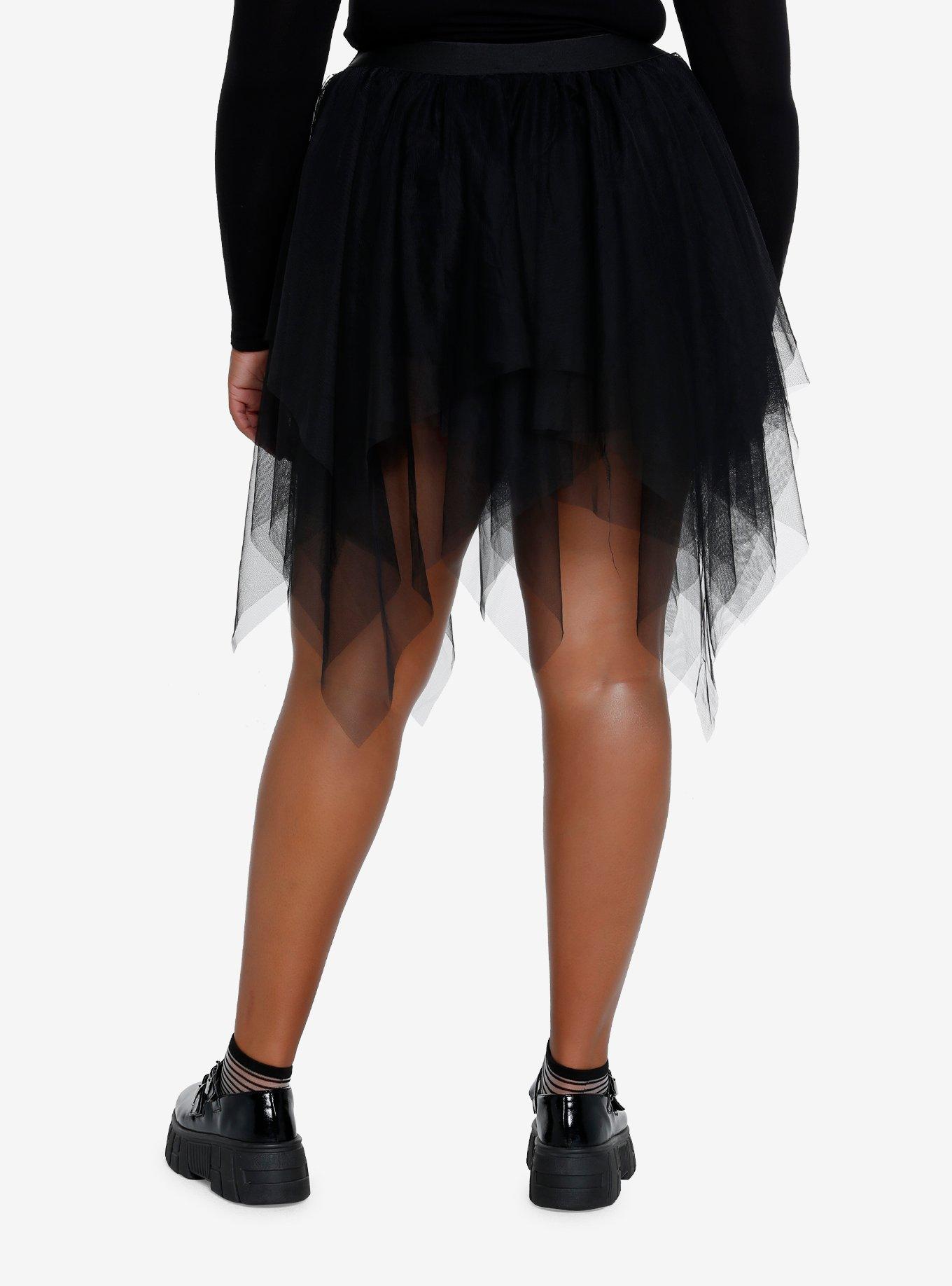Cosmic Aura Black Hanky Hem Tutu Skirt Plus Size, , hi-res